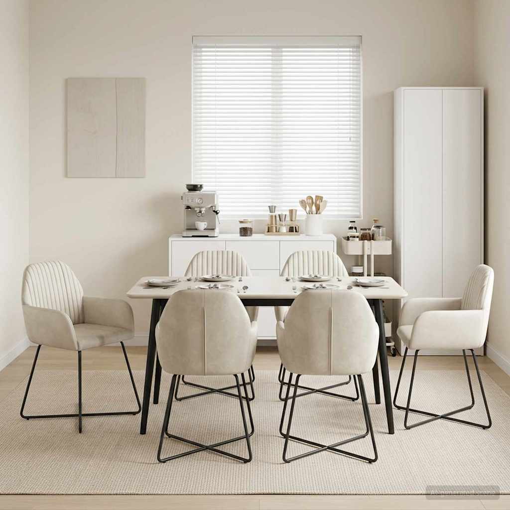 Valgomojo kėdės 6 pcs Aksomas Kreminė 55 x 50 x 84 cm