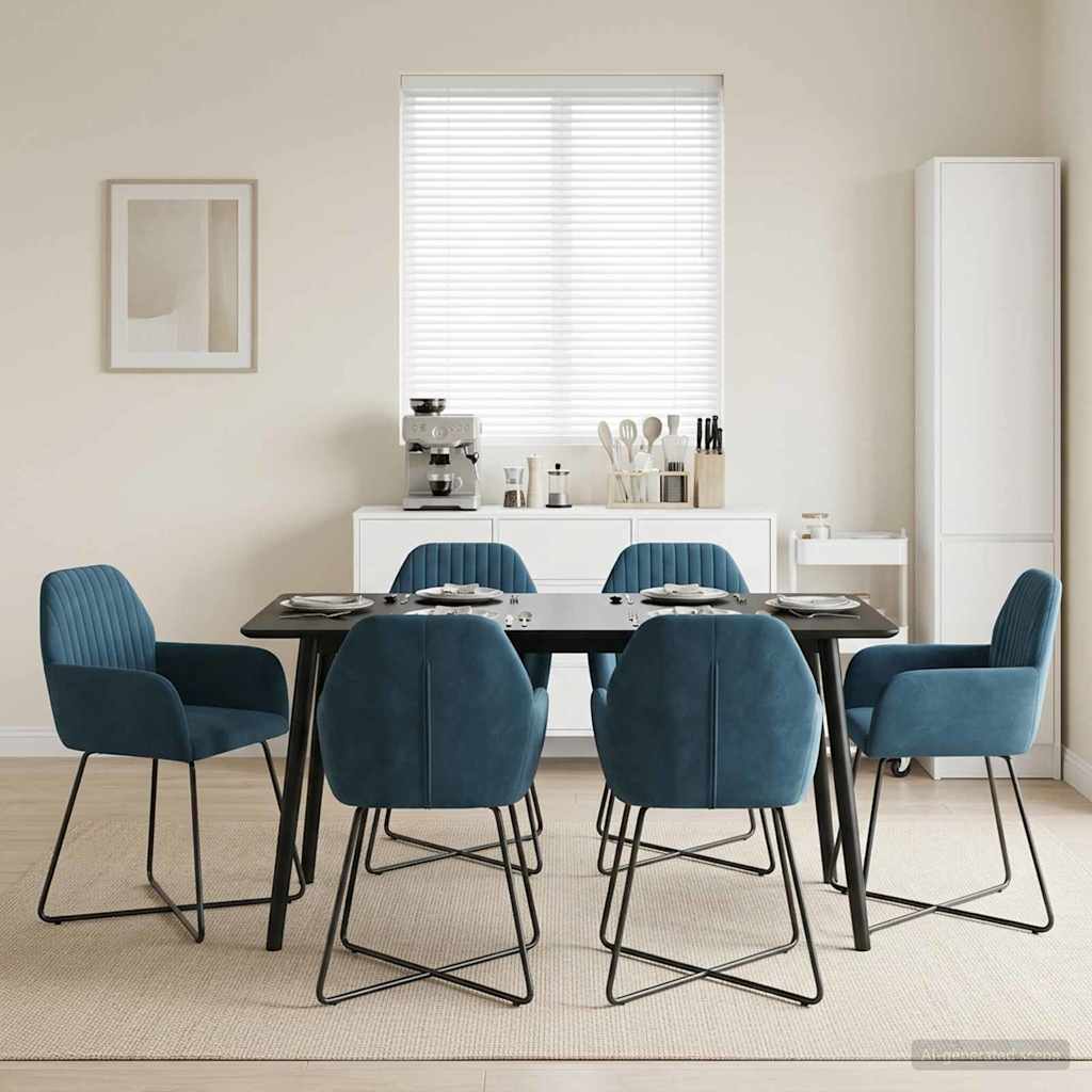 Valgomojo kėdės 6 pcs Aksomas Mėlyna 55 x 50 x 84 cm