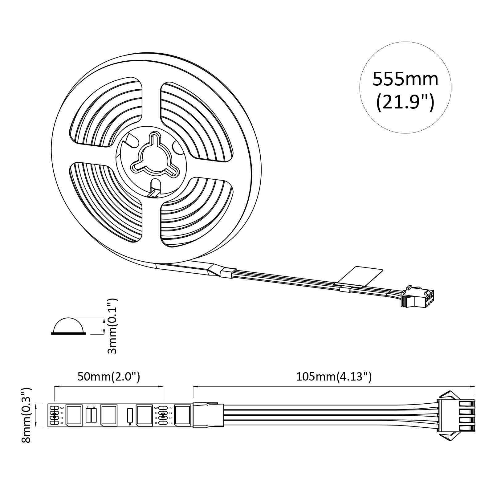 LED juosta 12 pcs Juoda ir permatoma 550 mm Varis ir plastikas