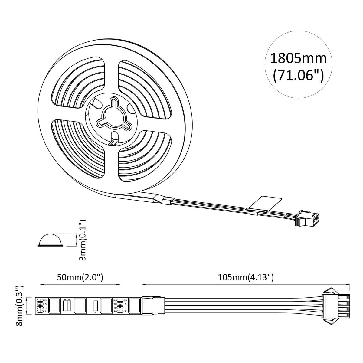 LED juosta 12 pcs Juoda ir permatoma 1700 mm Varis ir plastikas
