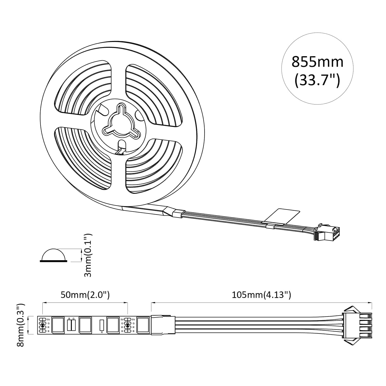 LED Strip 4 pcs Black and transparent 75 x 0.8 x 0.3 cm