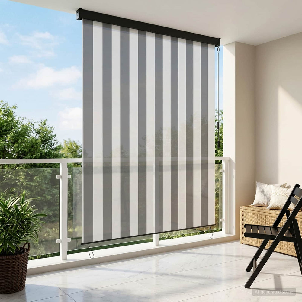 Roletas Antracito ir baltos 180 x 250 cm Audinys ir aliuminis
