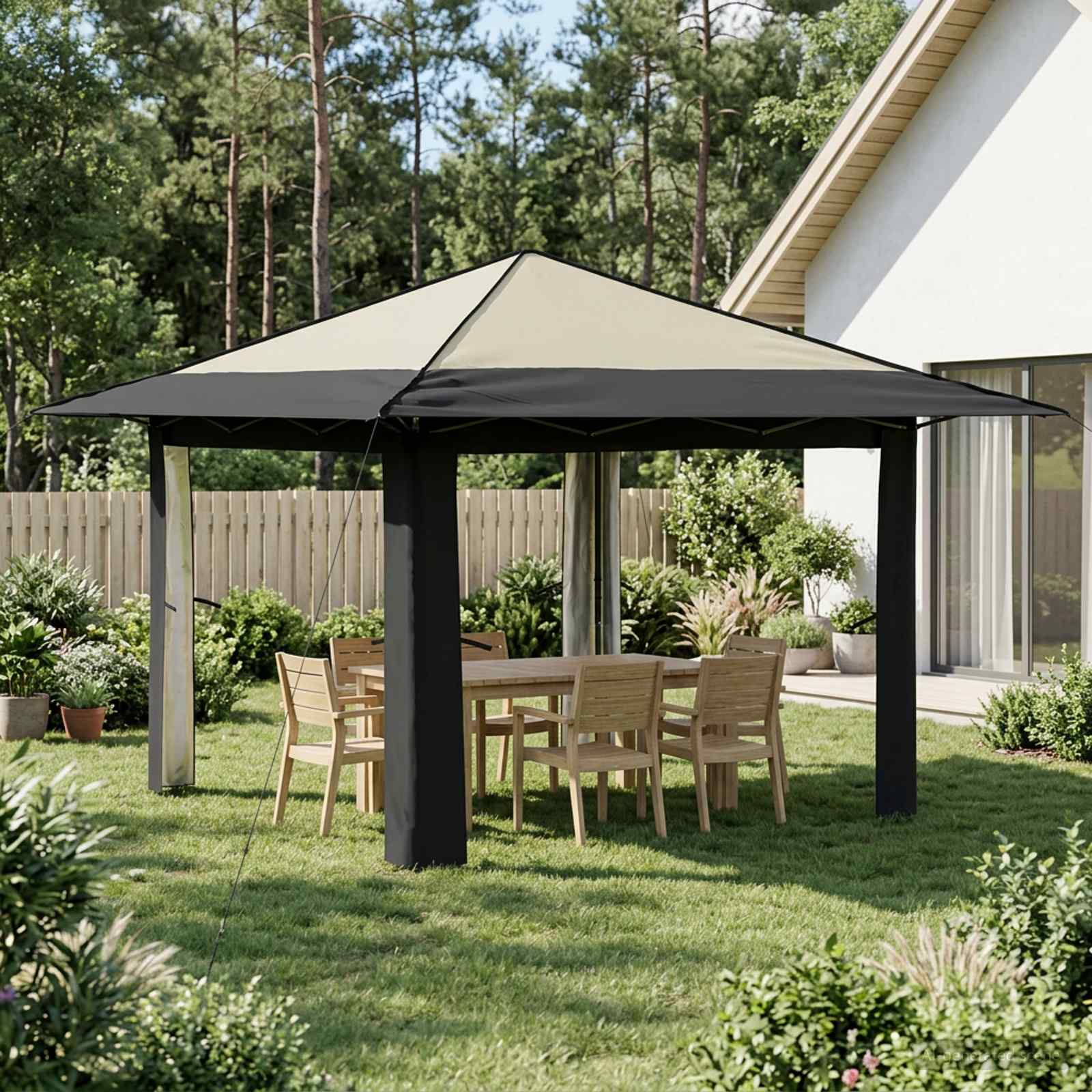 Paviljonas be šoninės sienos 3,3 x 3,3 m Kremo ir antracito