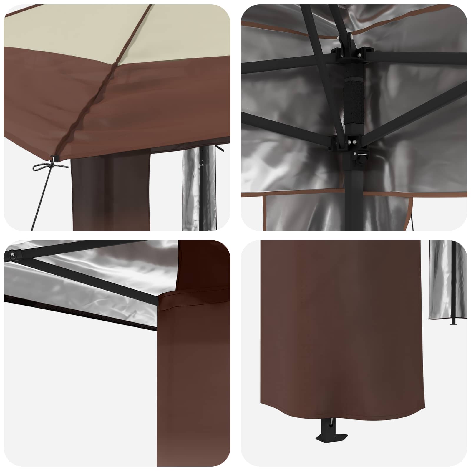 Gazebo be šoninės sienos 4 x 4 m Kremas ir rudas