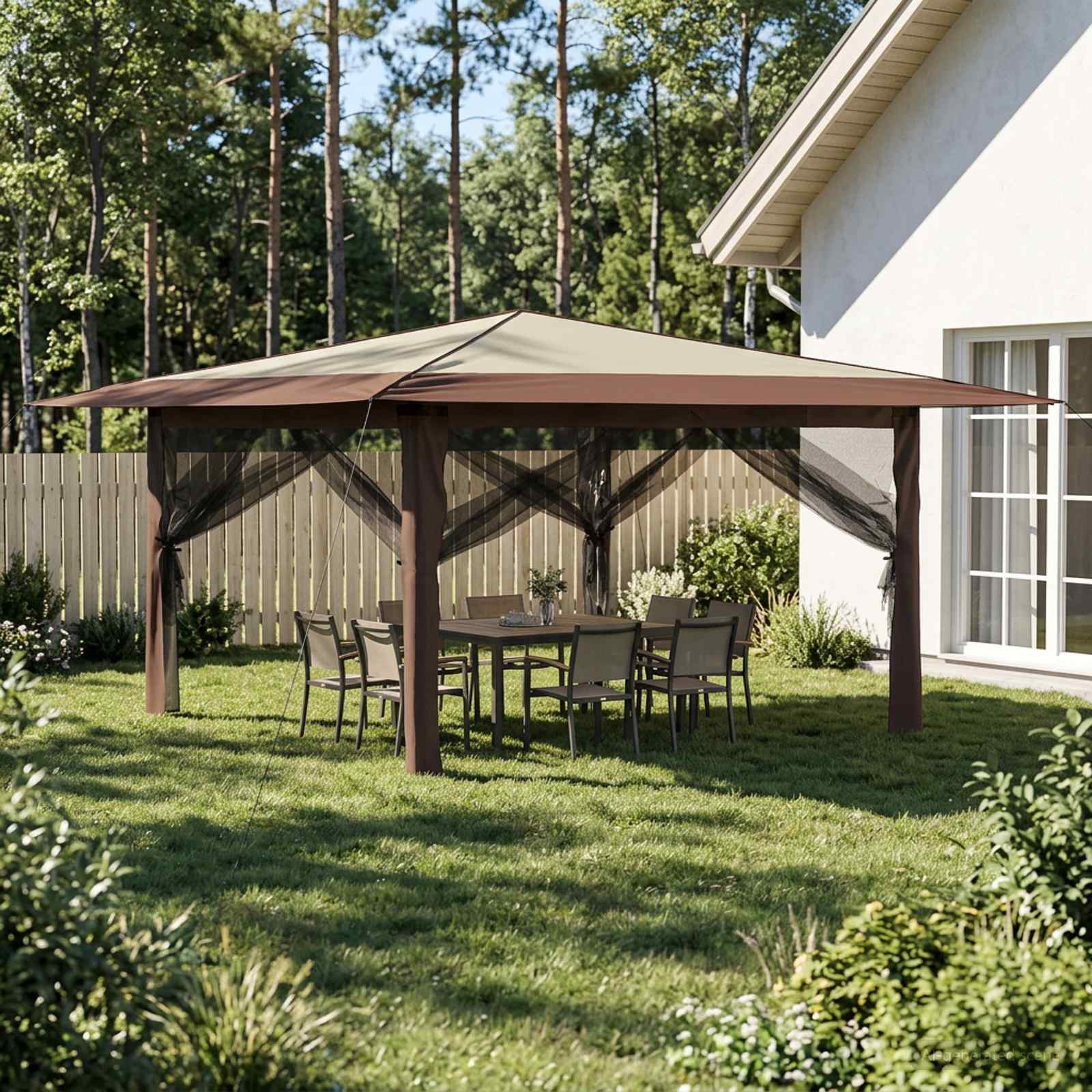 Gazebo su 4 šoninėmis sienomis 4 x 4 m Kremas ir rudas