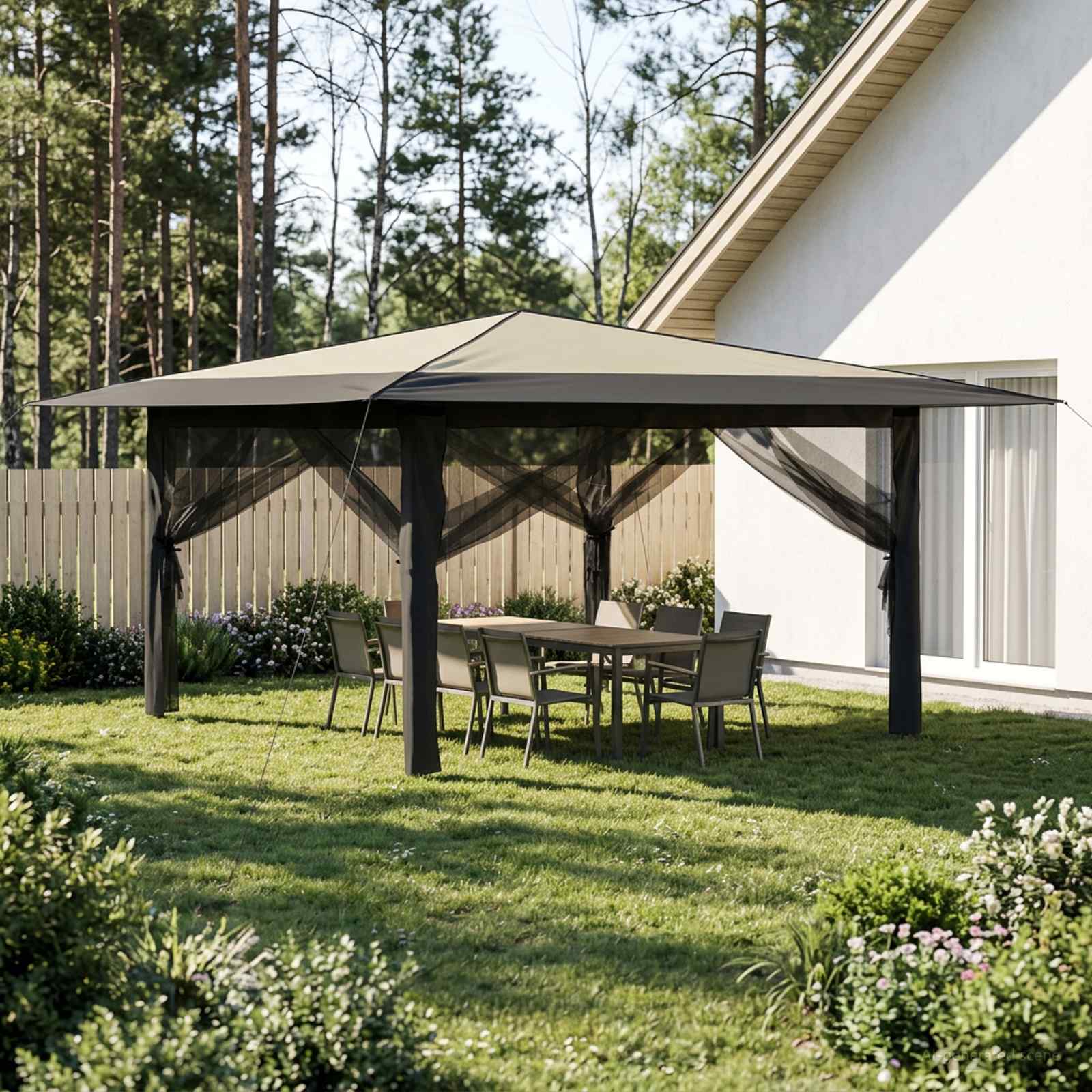 Gazebo su 4 šoninėmis sienomis 4 x 4 m Kremo ir antracito
