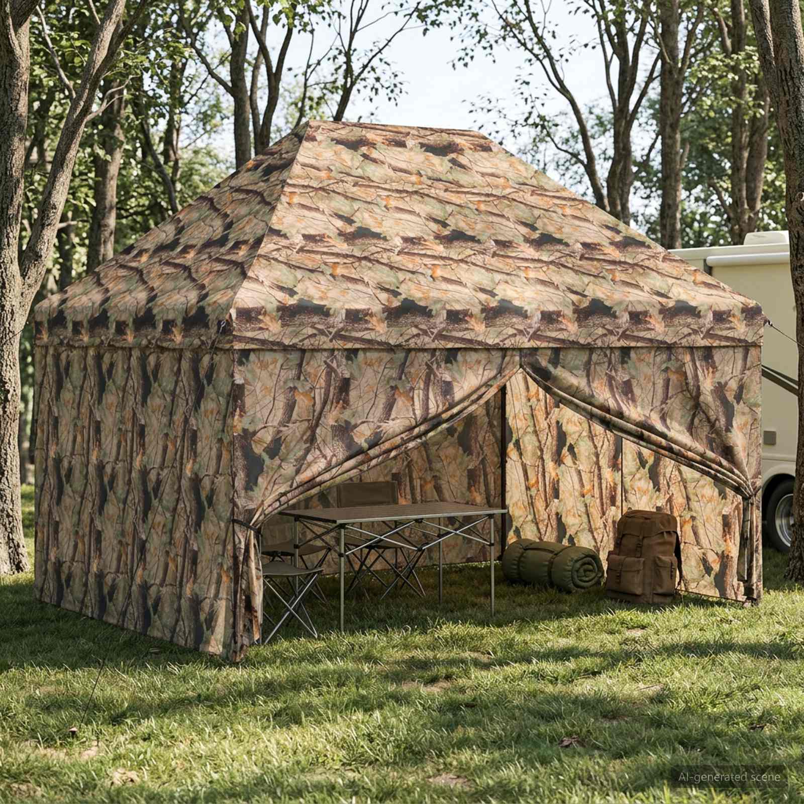 Pop-up Gazebo su 4 Šoninėmis Sienelėmis 3 x 4 m Miško maskuotė