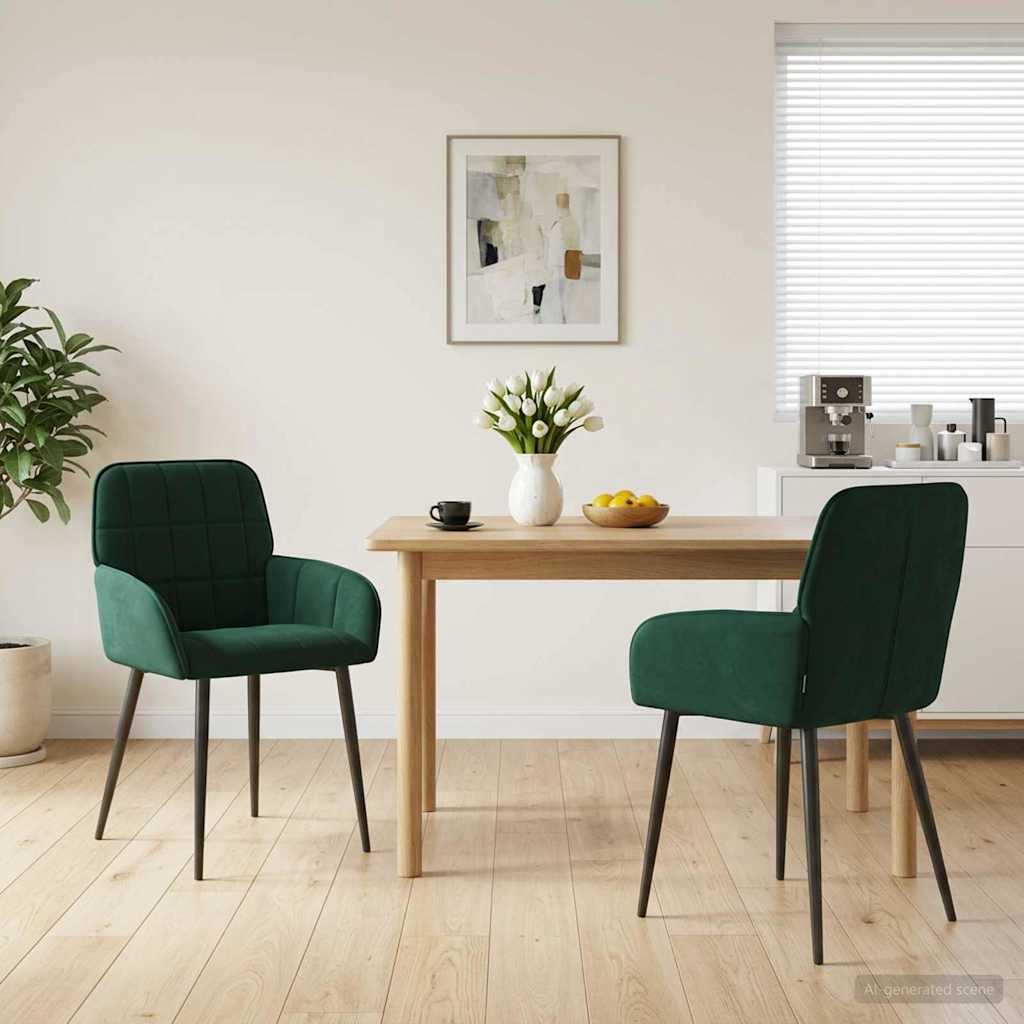 Valgomojo kėdės 2 pcs Aksomas Tamsiai žalia 56,5 x 50 x 86 cm