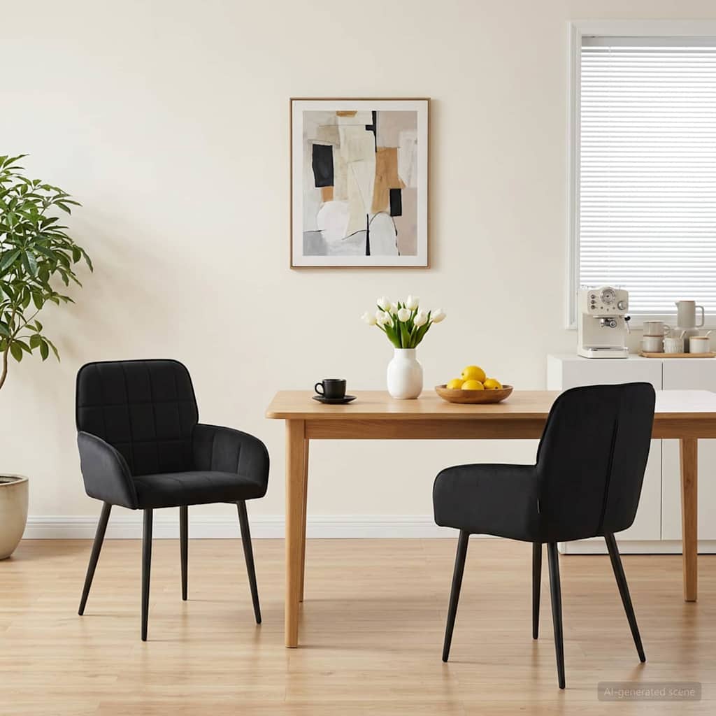 Valgomojo kėdės 2 pcs Aksomas Juoda 56,5 x 50 x 86 cm