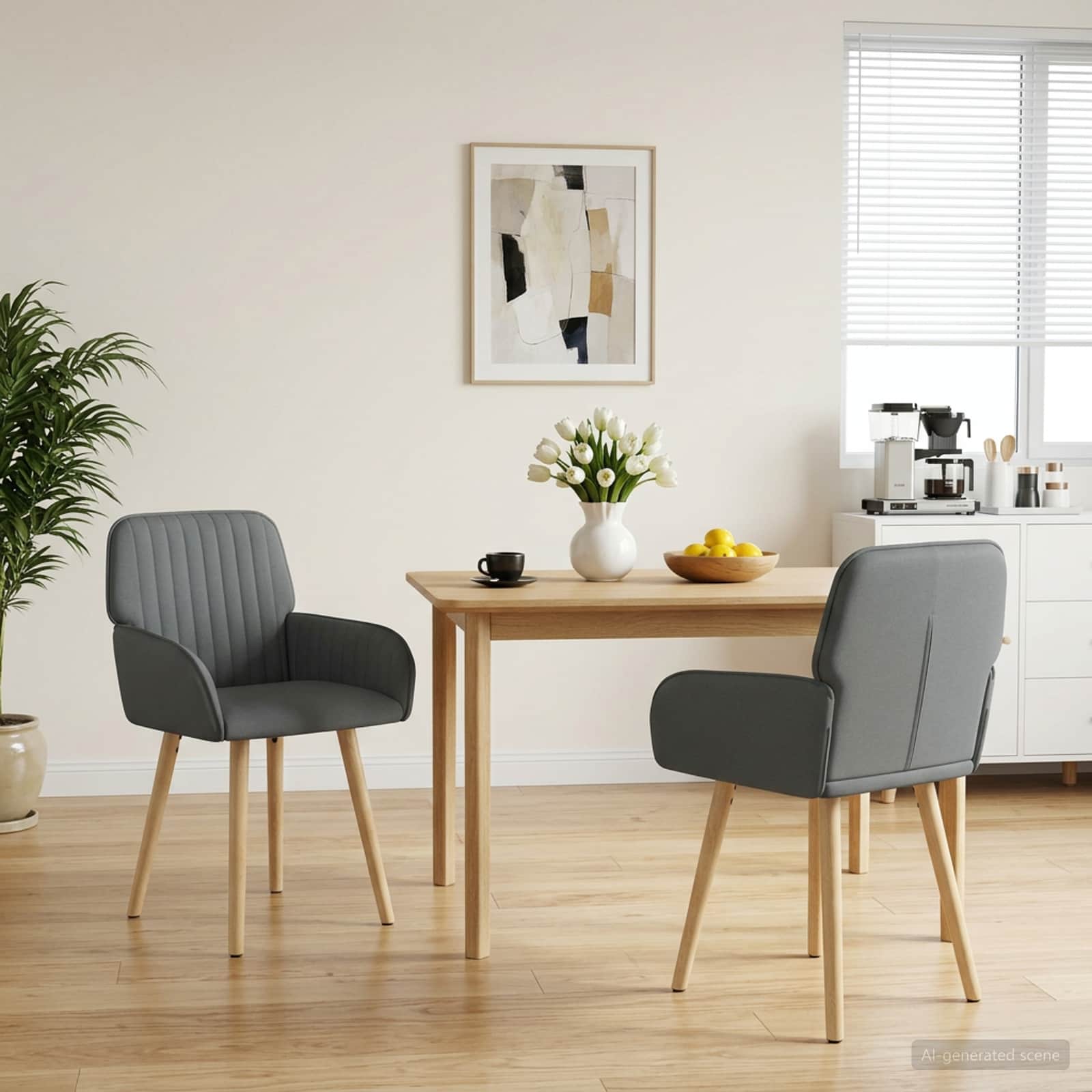 Valgomojo kėdės 2 pcs Audinys Tamsiai pilka 56,5 x 50 x 87,5 cm