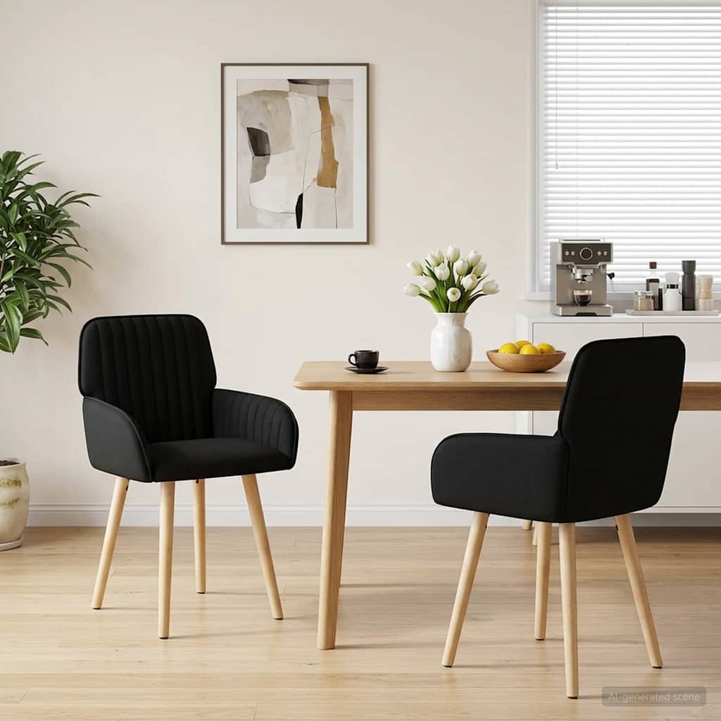 Valgomojo kėdės 2 pcs Audinys Juoda 56,5 x 50 x 87,5 cm