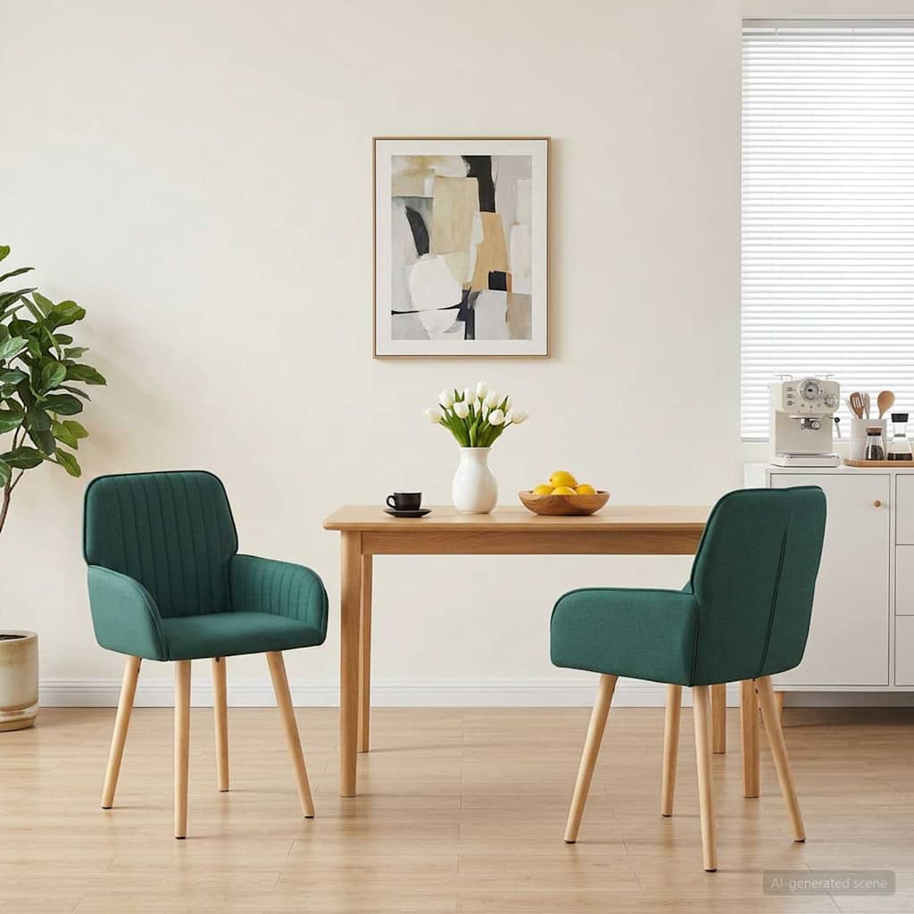 Valgomojo kėdės 2 pcs Audinys Tamsiai žalia 56,5 x 50 x 87,5 cm