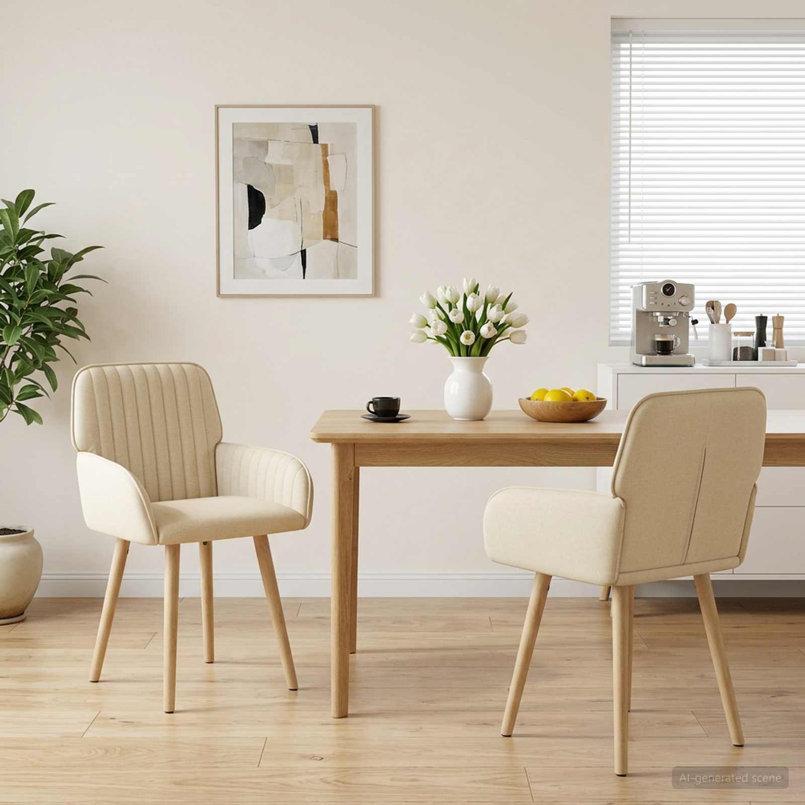 Valgomojo kėdės 2 pcs Audinys Kreminė 56,5 x 50 x 87,5 cm