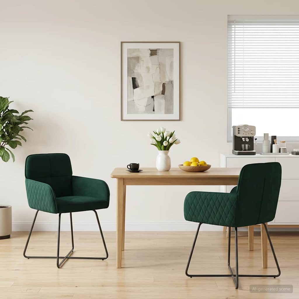 Valgomojo kėdės 2 pcs Aksomas Tamsiai žalia 59 x 56,5 x 86 cm