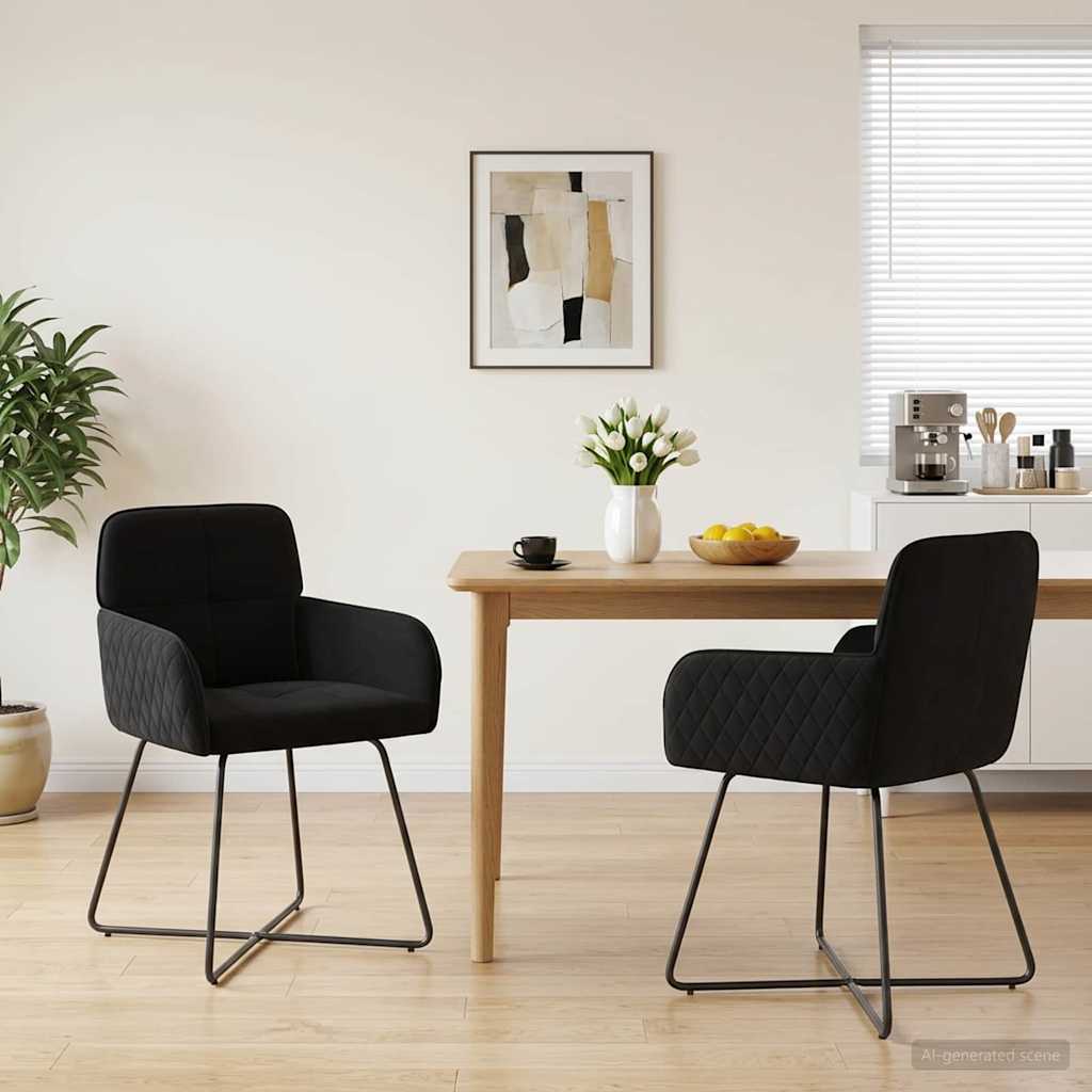 Valgomojo kėdės 2 pcs Aksomas Juoda 59 x 56,5 x 86 cm