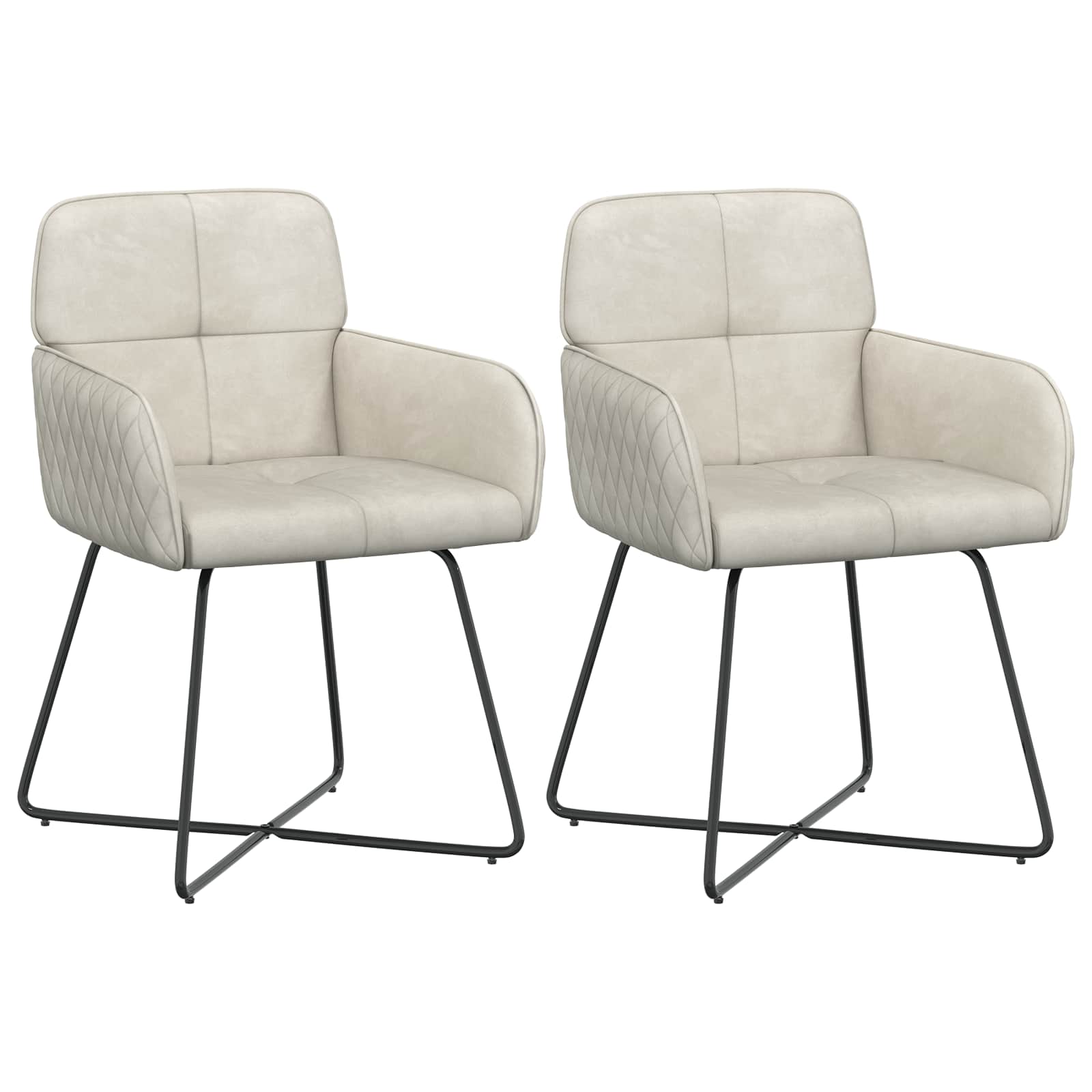Valgomojo kėdės 2 pcs Aksomas Kreminė 59 x 56,5 x 86 cm