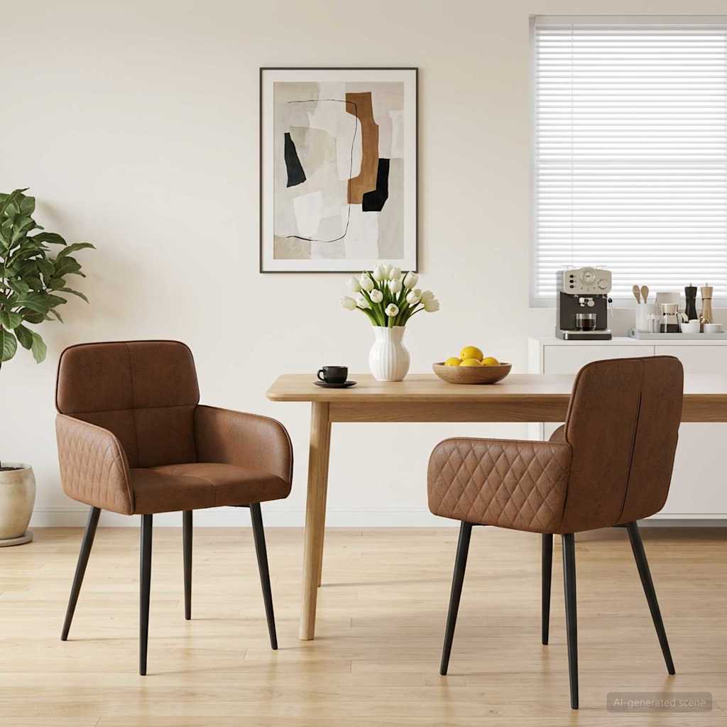 Valgomojo kėdės 2 pcs Dirbtinė suedė oda Ruda 59 x 56,5 x 85 cm
