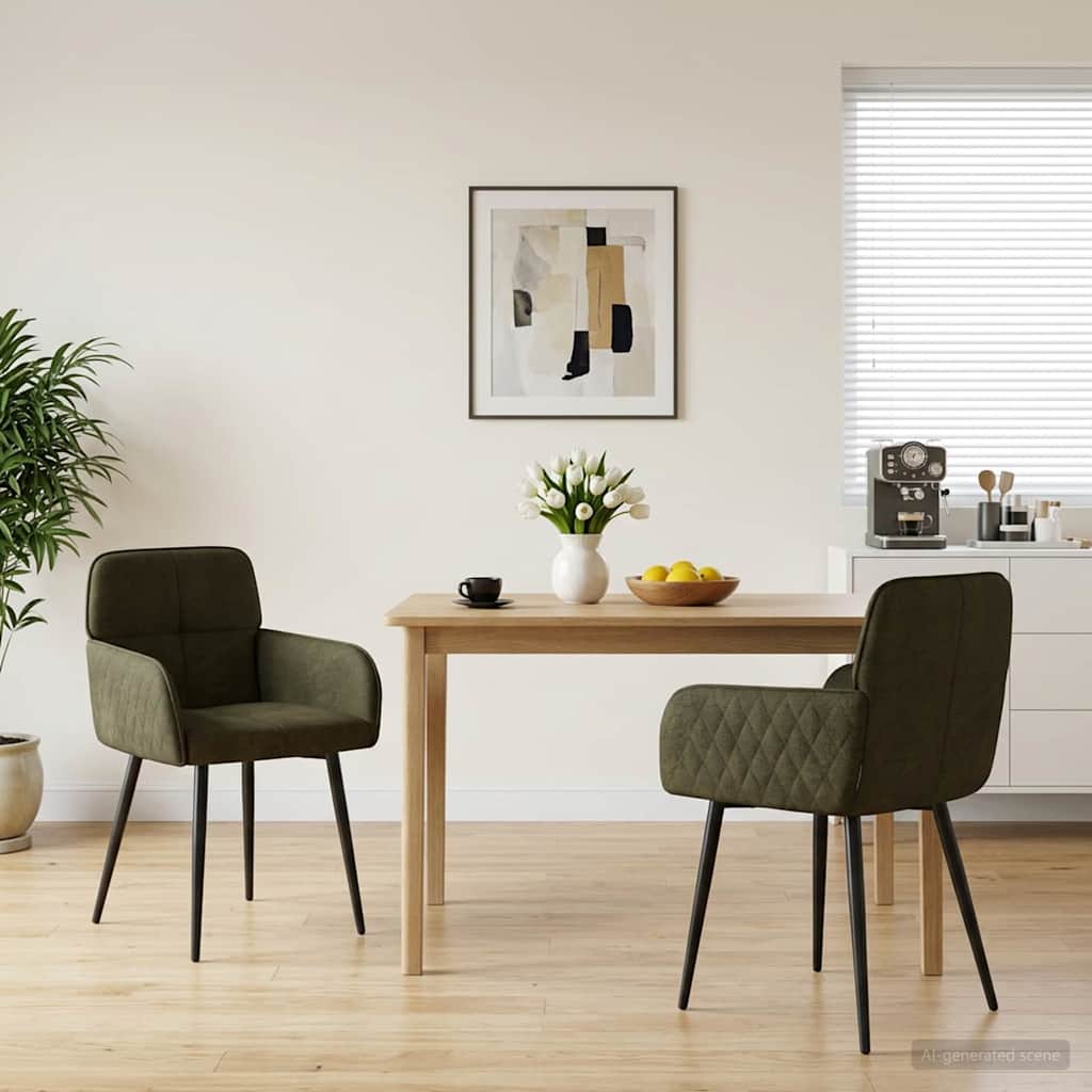Valgomojo kėdės 2 pcs Dirbtinė suedė oda Armijos Žalia