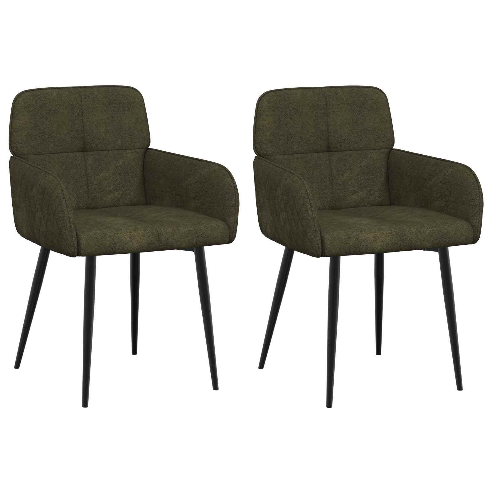 Valgomojo kėdės 2 pcs Dirbtinė suedė oda Armijos Žalia