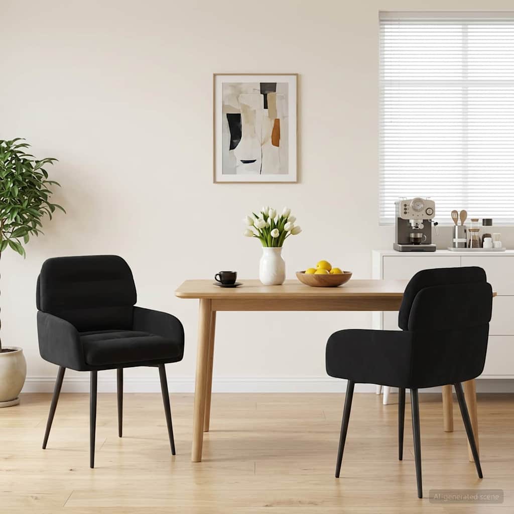 Valgomojo kėdės 2 pcs Aksomas Juoda 59 x 59,5 x 90 cm