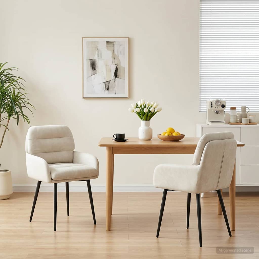 Valgomojo kėdės 2 pcs Aksomas Kreminė 59 x 59,5 x 90 cm