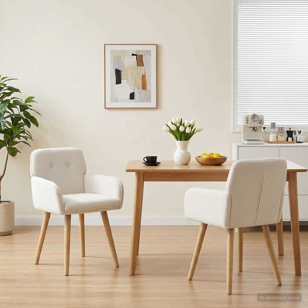 Valgomojo kėdės 2 pcs Bouclé Kreminė 59 x 57 x 85 cm