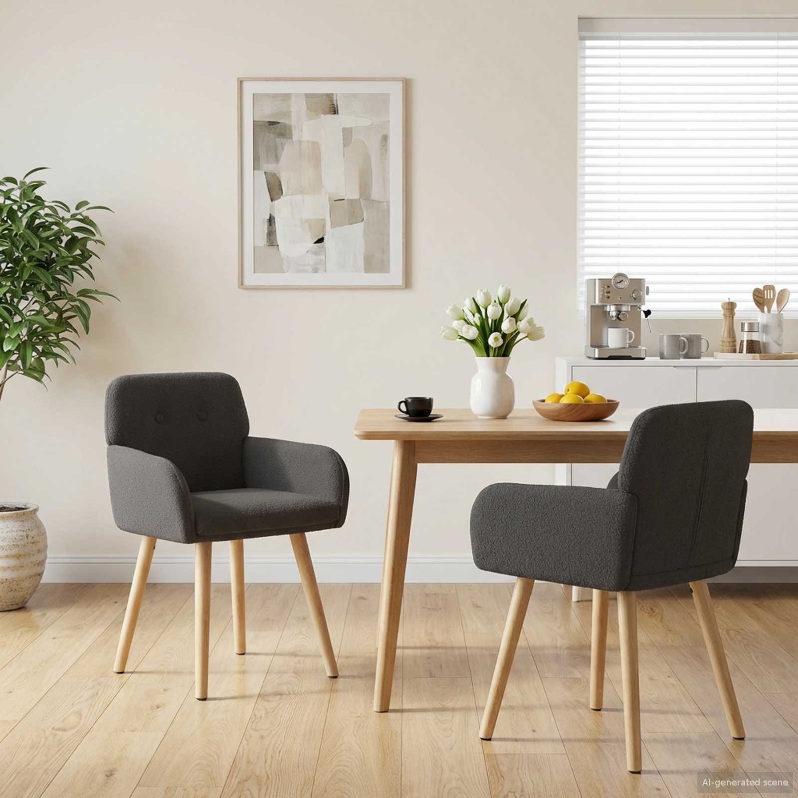 Valgomojo kėdės 2 pcs Bouclé Tamsiai pilka 59 x 56 x 86 cm