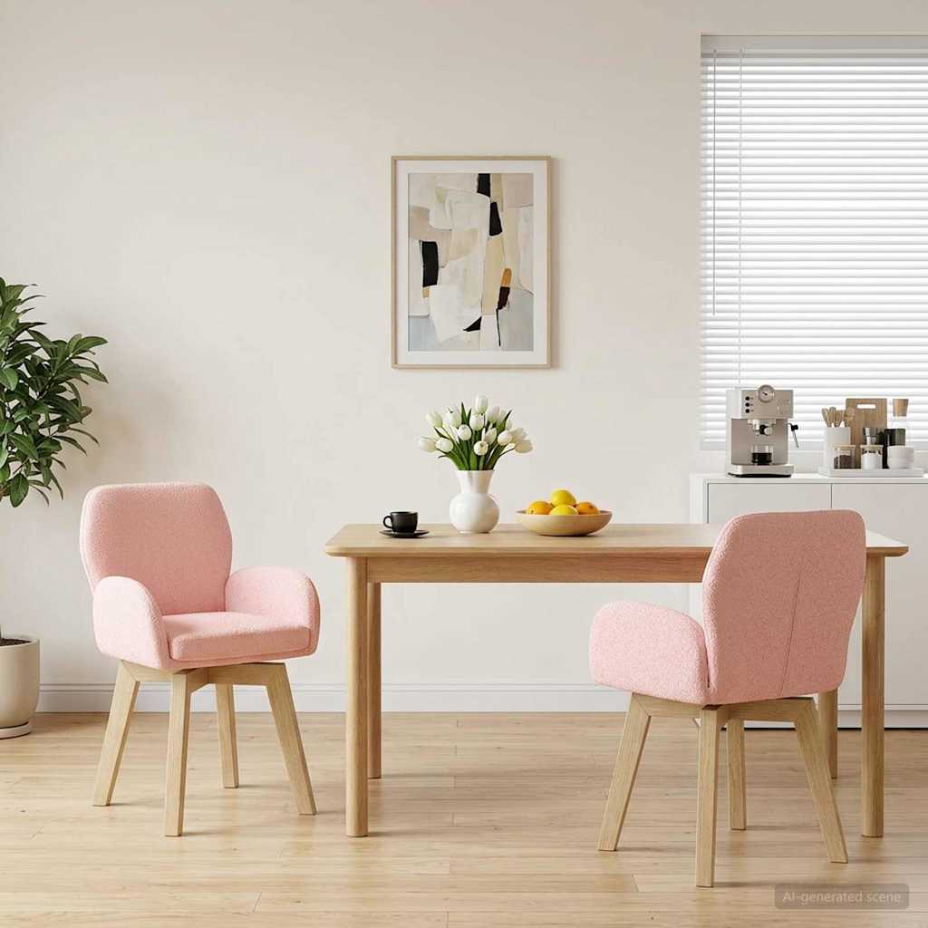 Sukamos valgomojo kėdės 2 pcs Bouclé Rožinė 54 x 58 x 87 cm