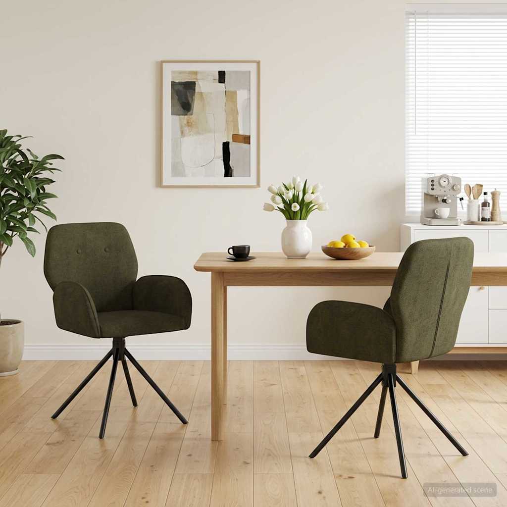 Sukamos valgomojo kėdės 2 pcs Dirbtinė suedė oda Armijos Žalia