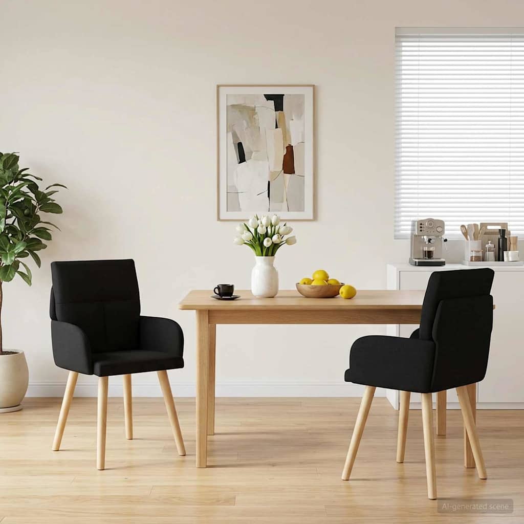 Valgomojo kėdės 2 pcs Audinys Juoda 60 x 56 x 96 cm
