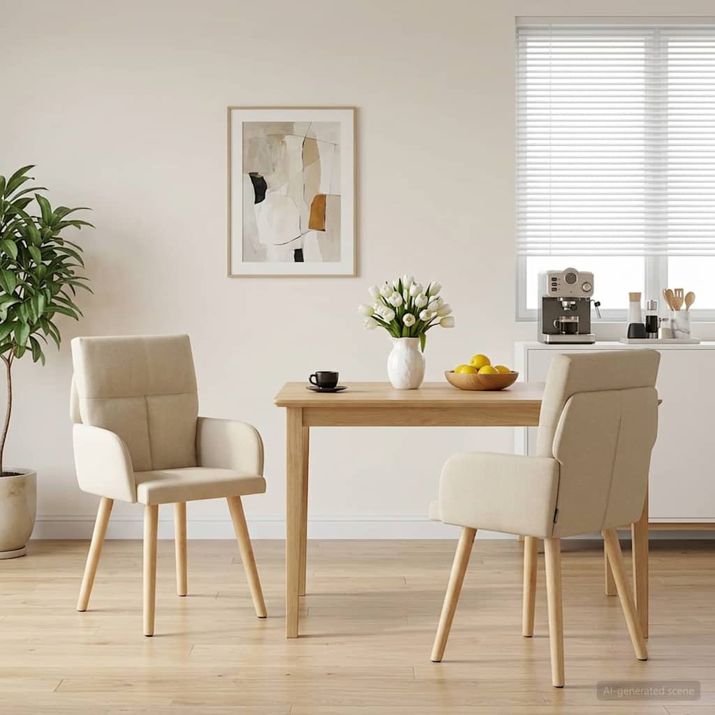Valgomojo kėdės 2 pcs Audinys Kreminė 60 x 56 x 96 cm