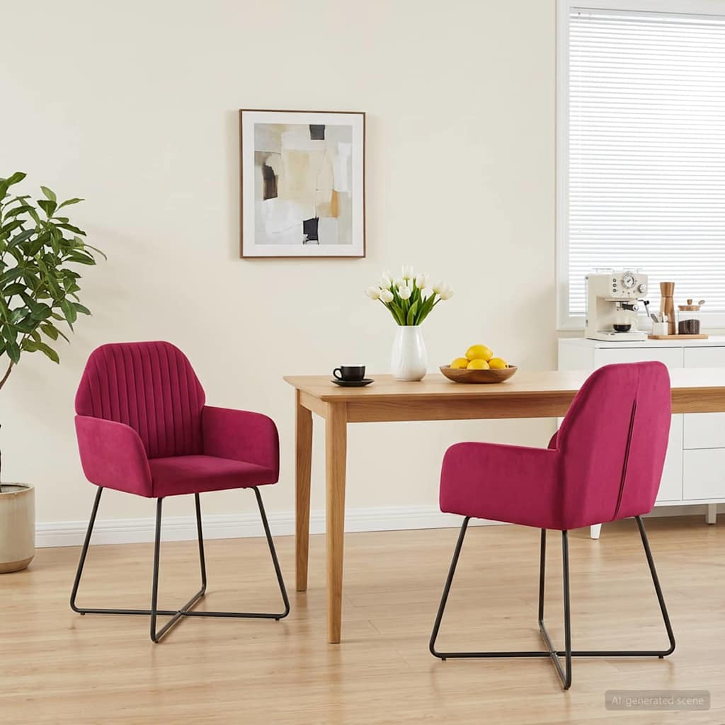 Valgomojo kėdės 2 pcs Aksomas Vyno raudona 55 x 50 x 84 cm