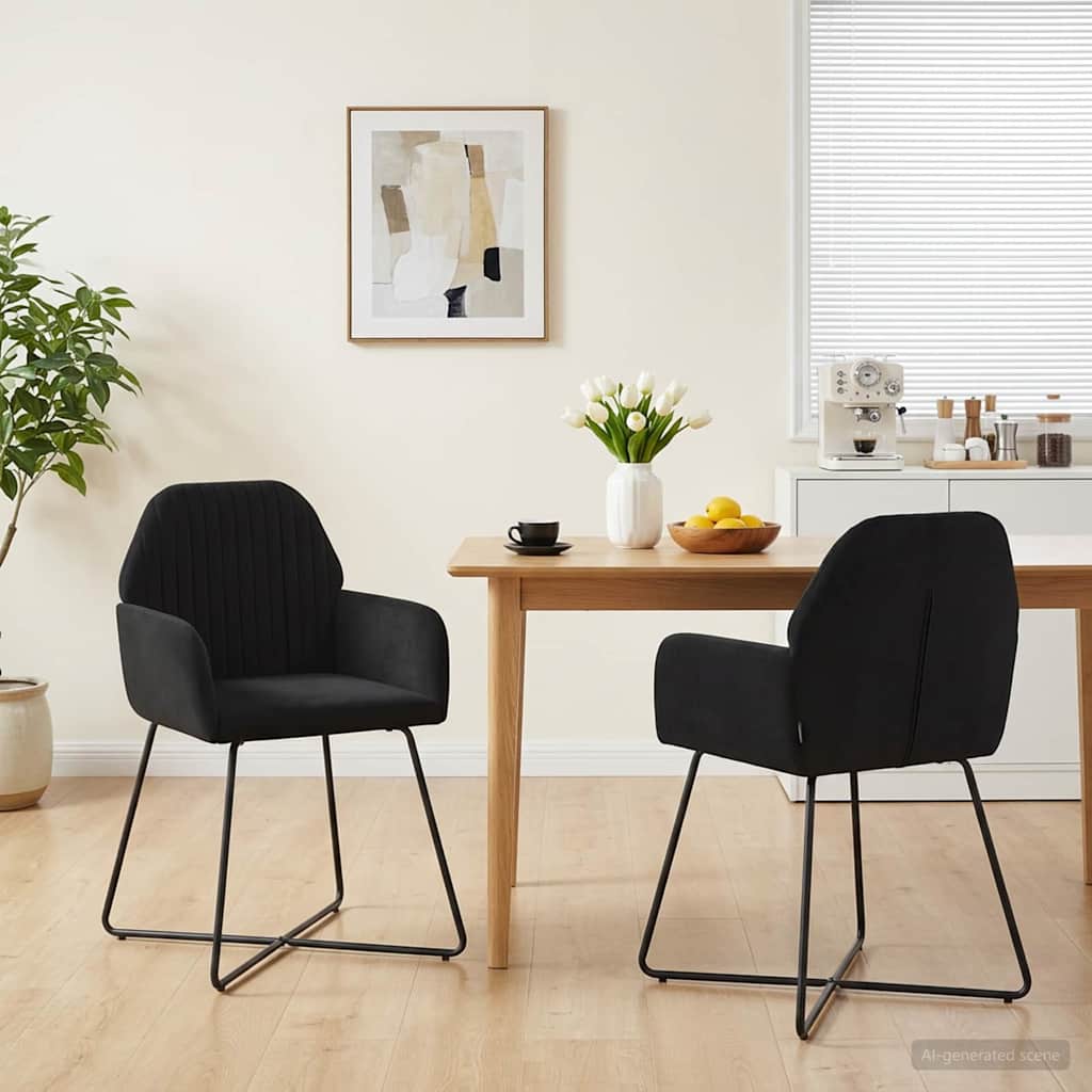 Valgomojo kėdės 2 pcs Aksomas Juoda 55 x 50 x 84 cm