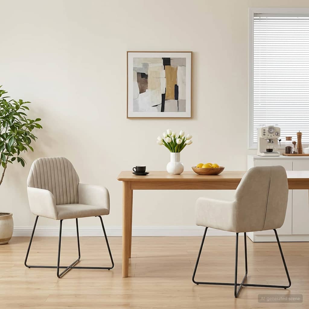 Valgomojo kėdės 2 pcs Aksomas Kreminė 55 x 50 x 84 cm