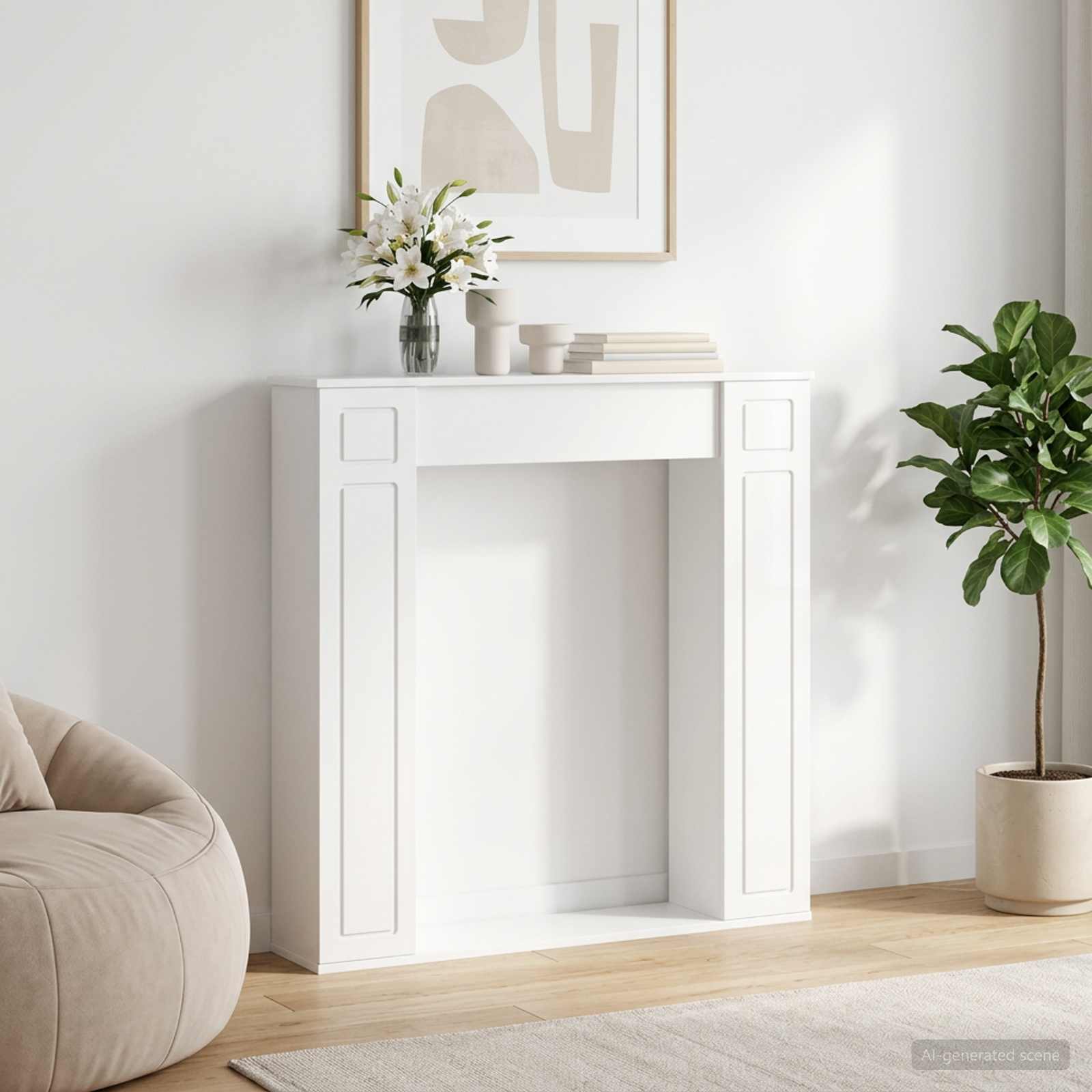 Židinio rėmas Blizgus baltas 100 x 20 x 100 cm Apdirbta mediena