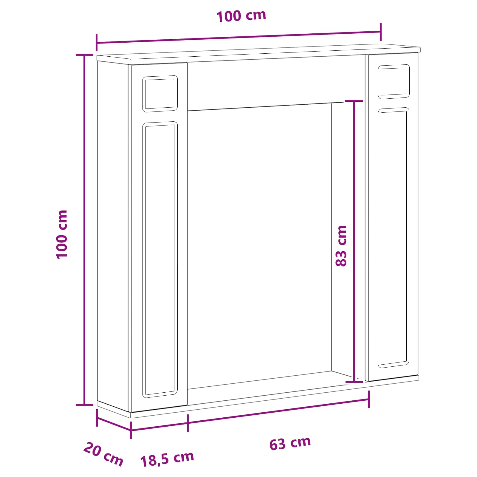 Židinio rėmas Sendintos medienos 100 x 20 x 100 cm