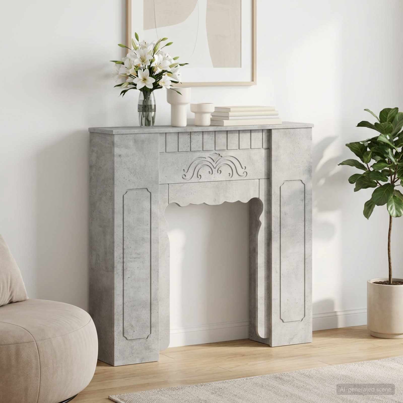 Židinio rėmas Betono pilka 93 x 20 x 89 cm Apdirbta mediena