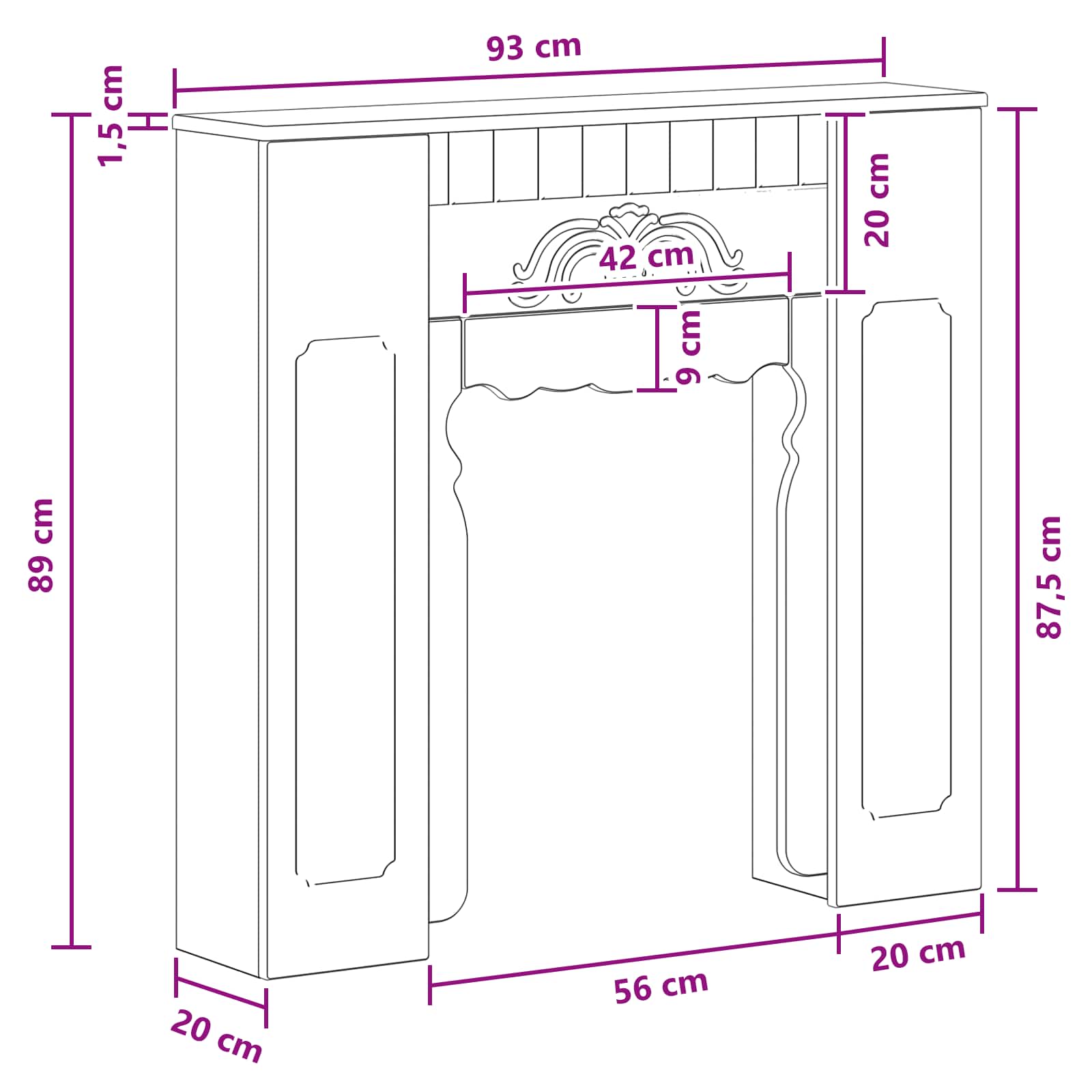Židinio rėmas Betono pilka 93 x 20 x 89 cm Apdirbta mediena