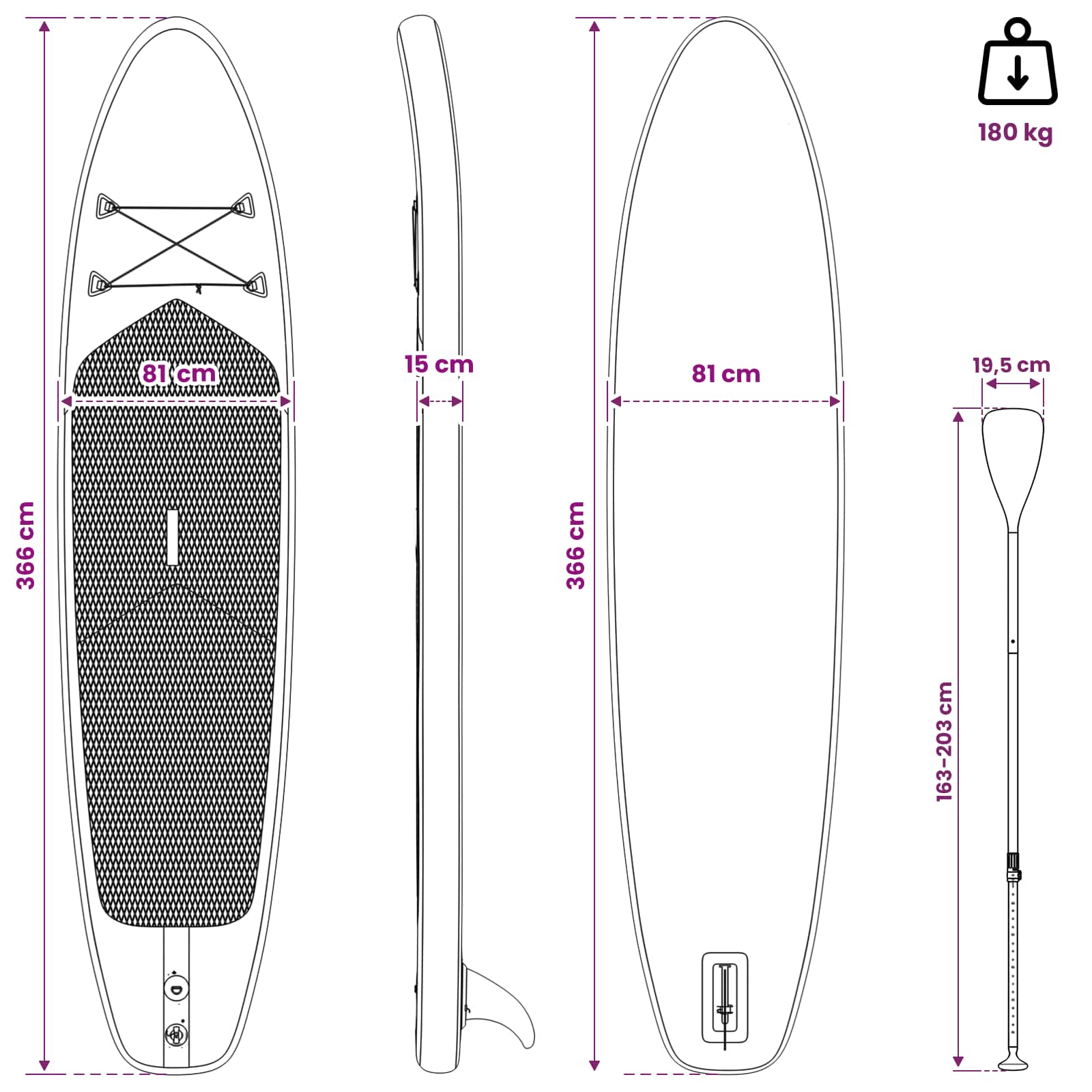 Pripučiamas Stand Up Paddle Board HYDROS 366 x 81 x 15 cm