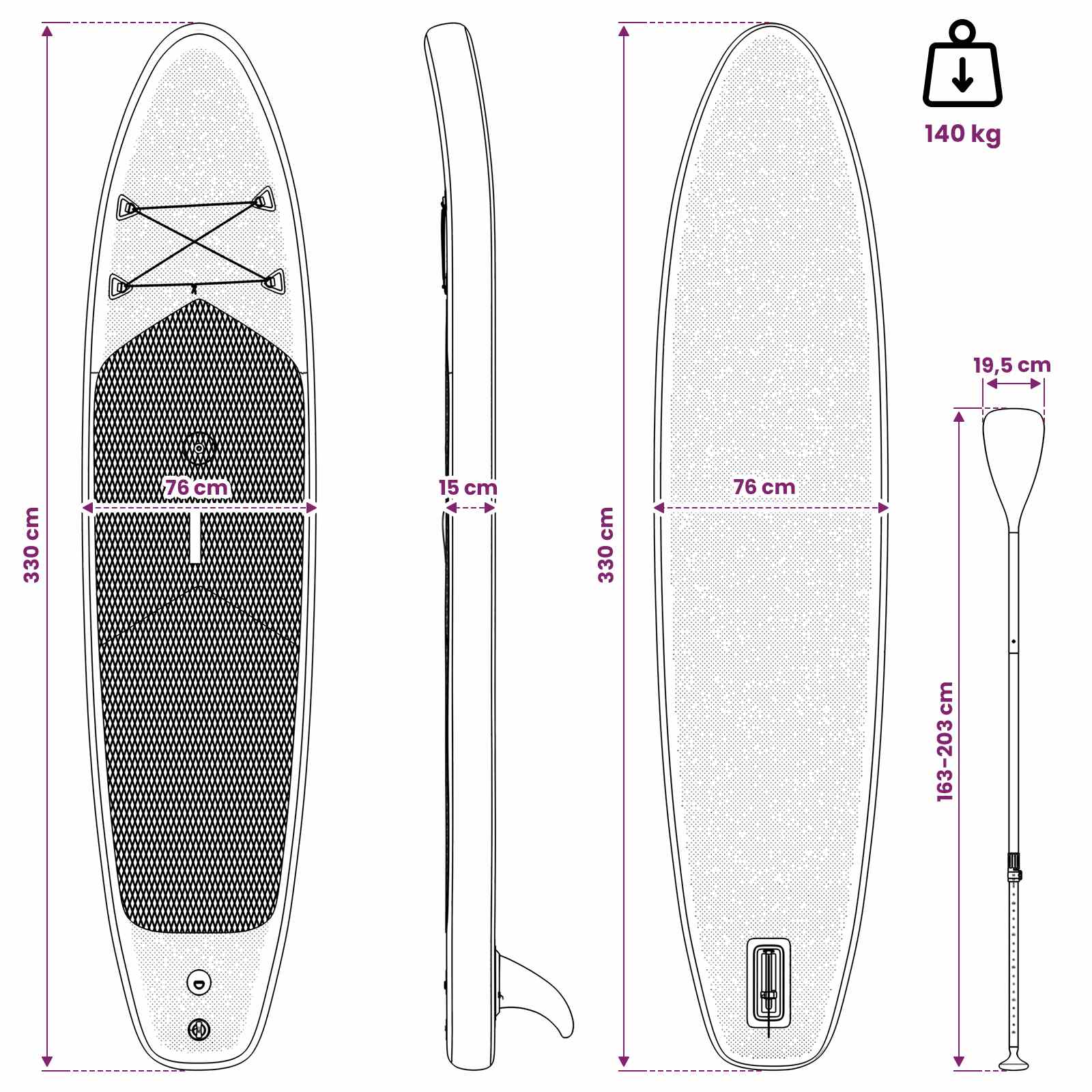 Pripučiamas SUP lenta su burės HYDROS 330 x 76 x 15 cm Turkio