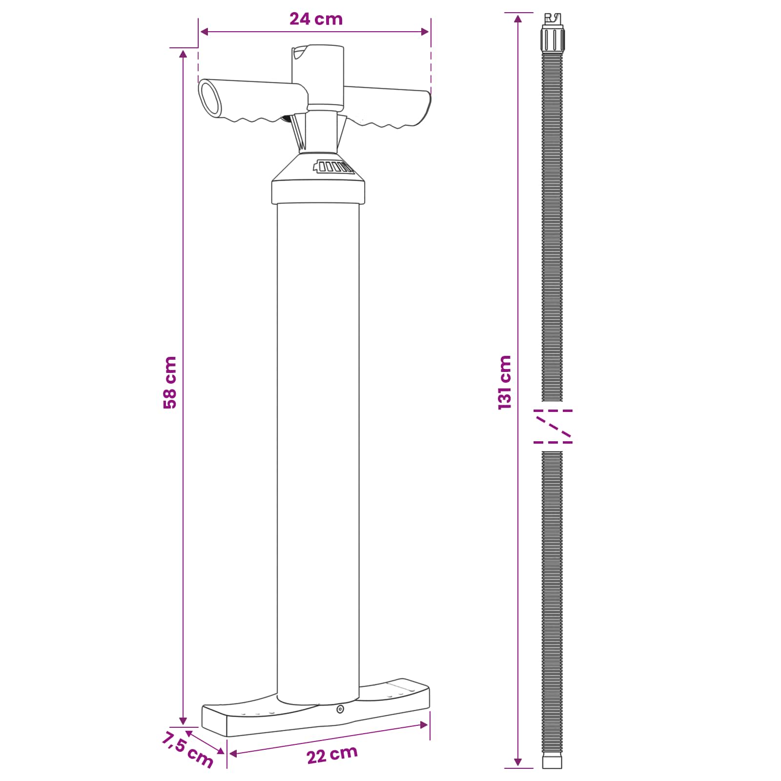 SUP rankinė pompa su manometru Juoda 24 x 7,5 x 58 cm PP