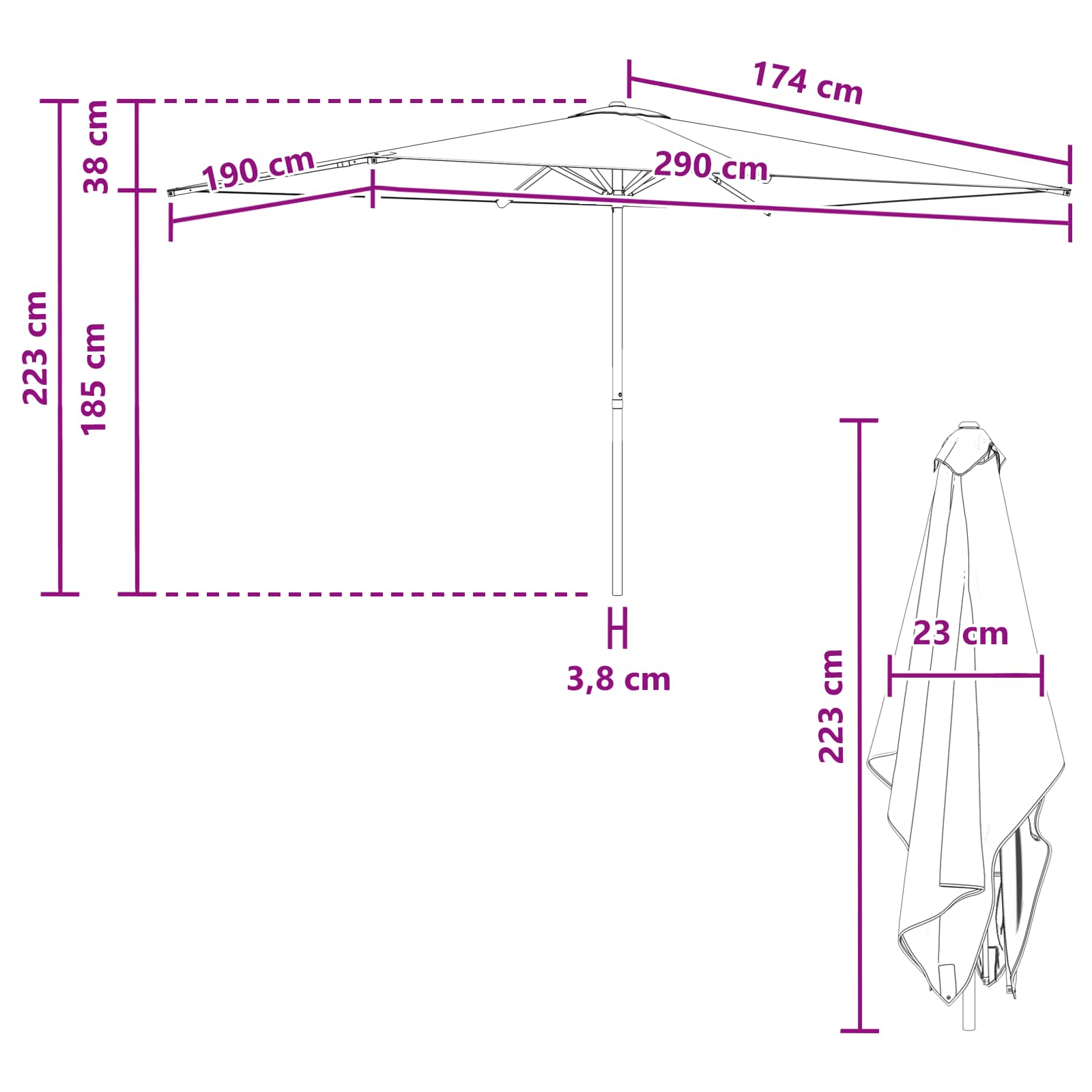 Sodo skėtis 200 x 300 cm Poliesteris Stačiakampio Bordo raudona