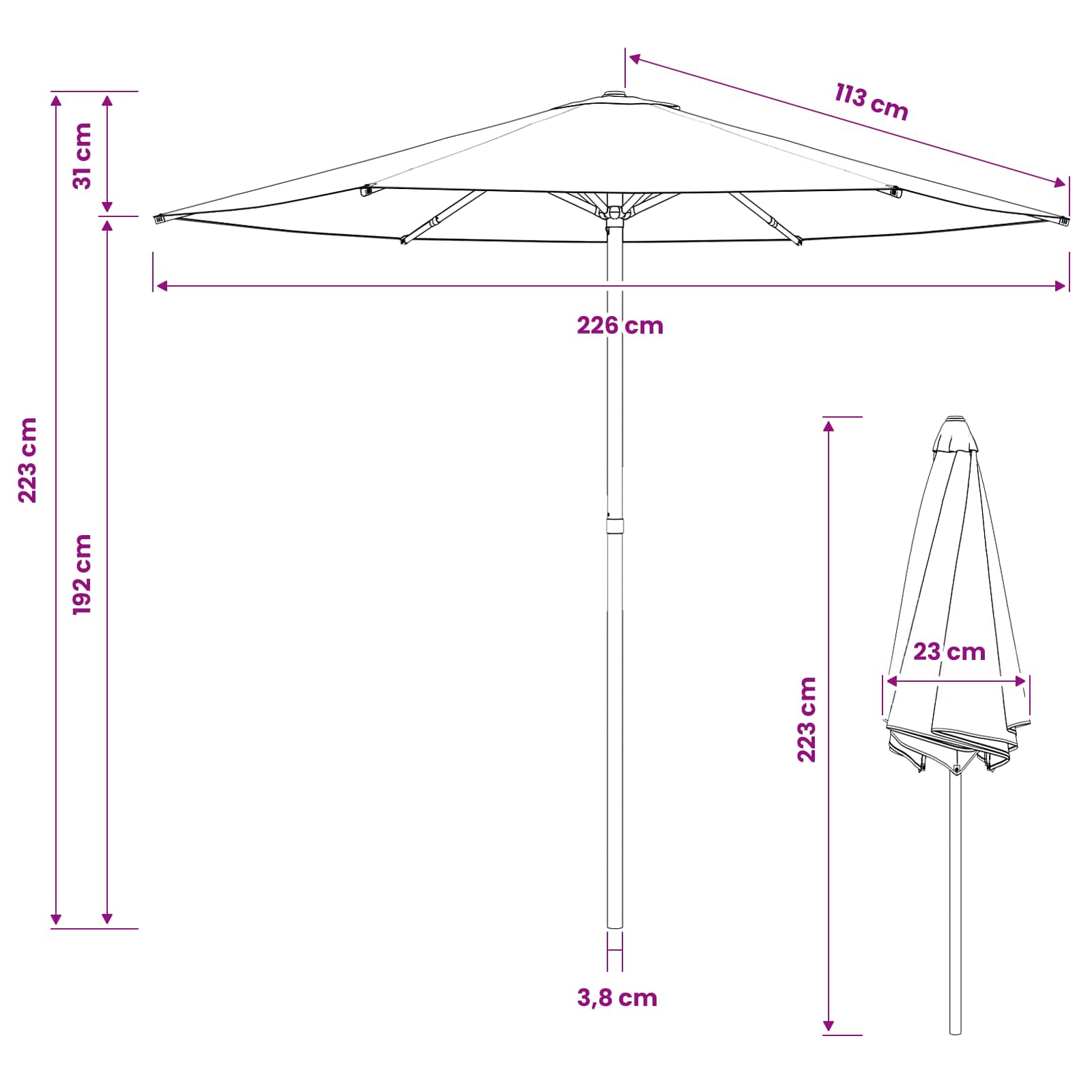 Sodo skėtis 230 x 230 cm Poliesteris Stačiakampio Bordo raudona