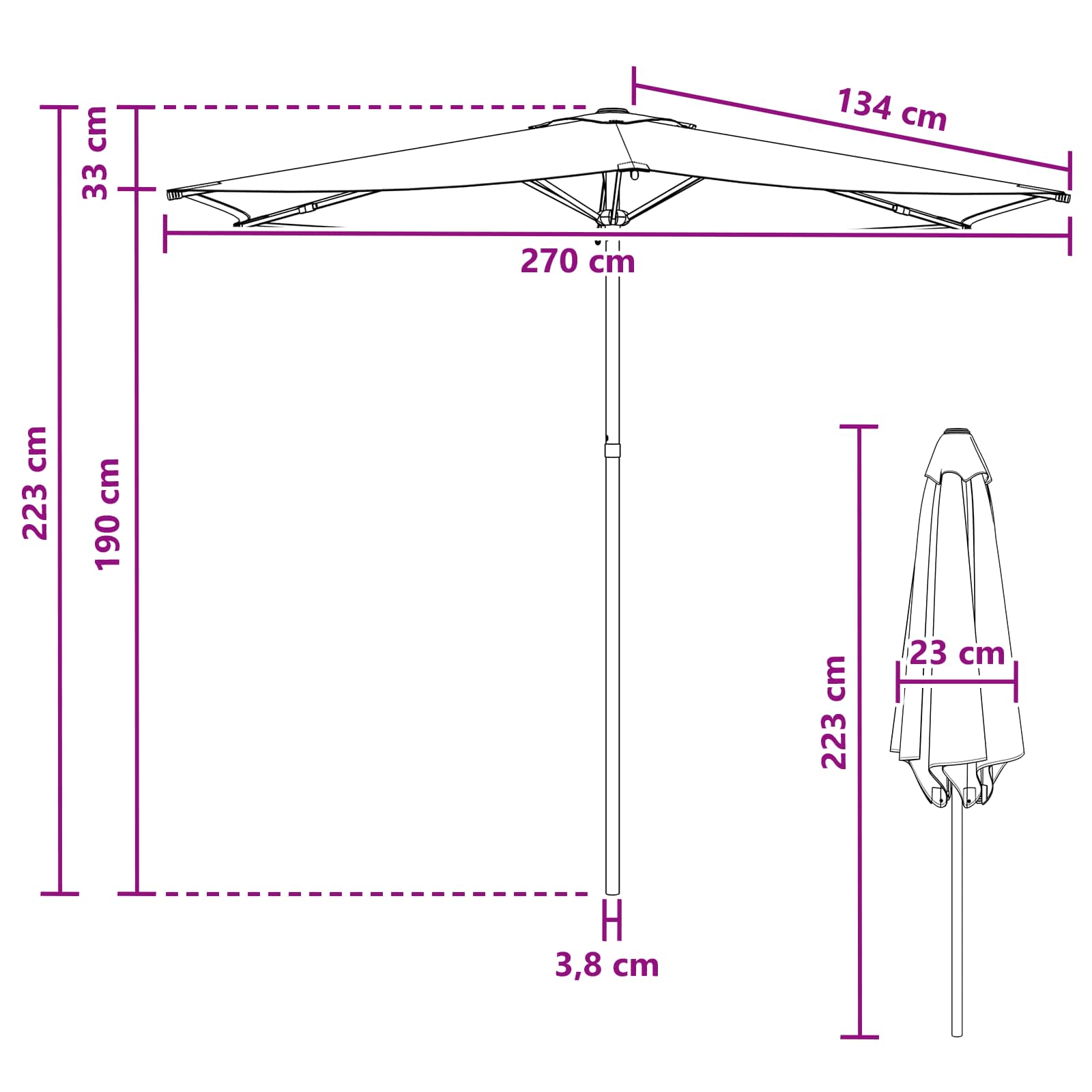 Sodo skėtis 270 x 270 cm Poliesteris Stačiakampio Bordo raudona