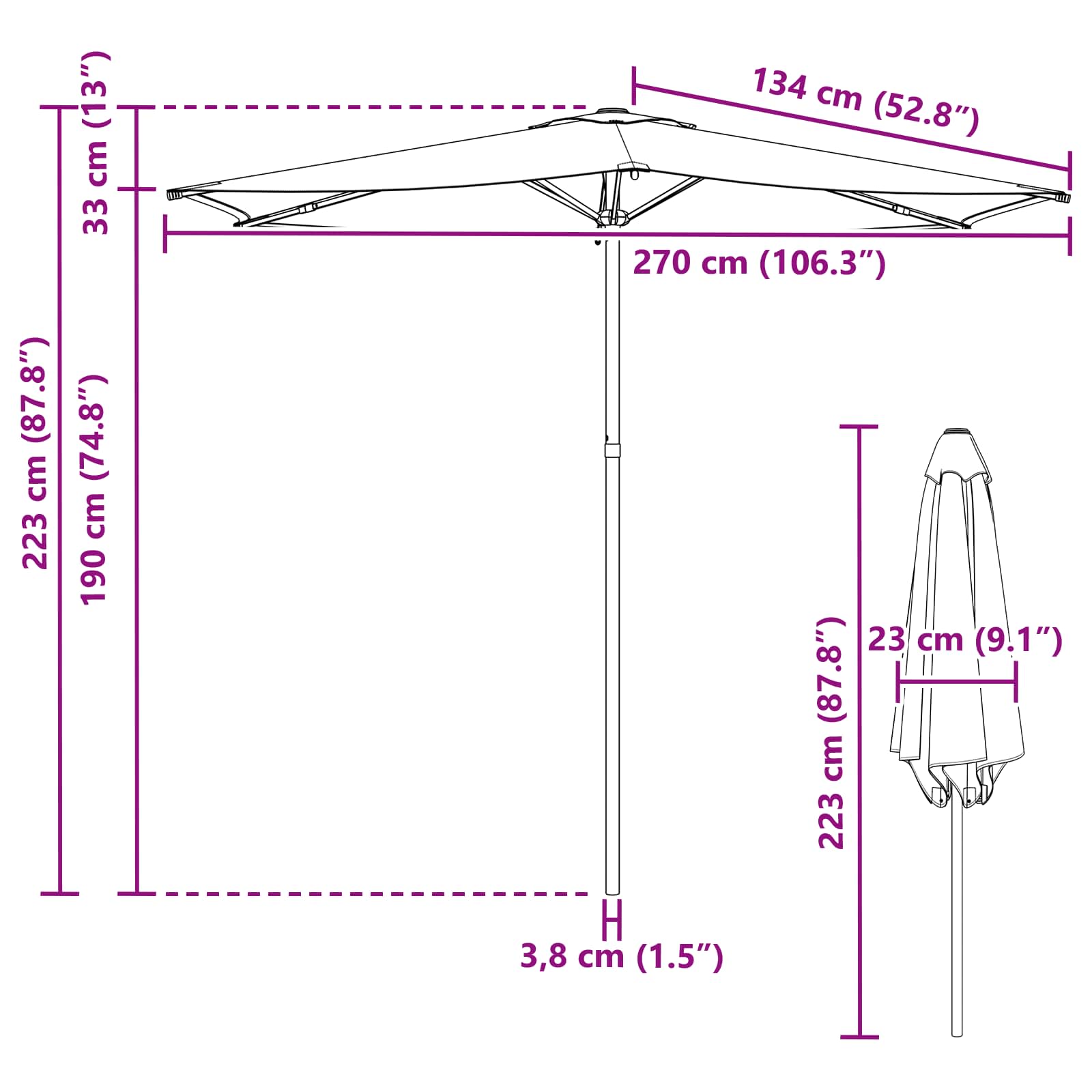 Sodo skėtis 270 x 270 cm Poliesteris Stačiakampio