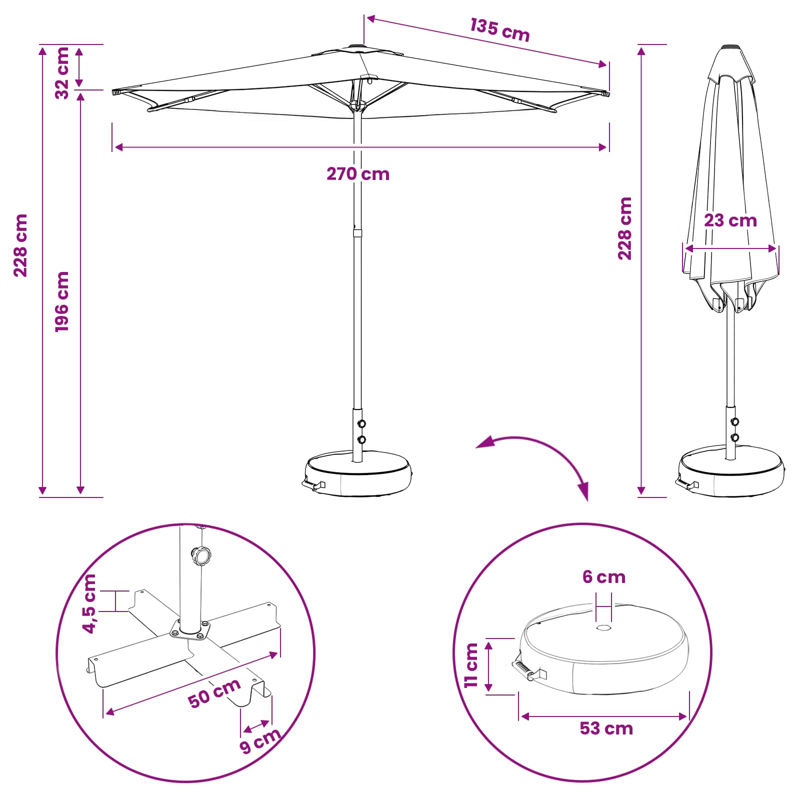 Sodo skėtis 270 x 270 cm Poliesteris Stačiakampio Antracito