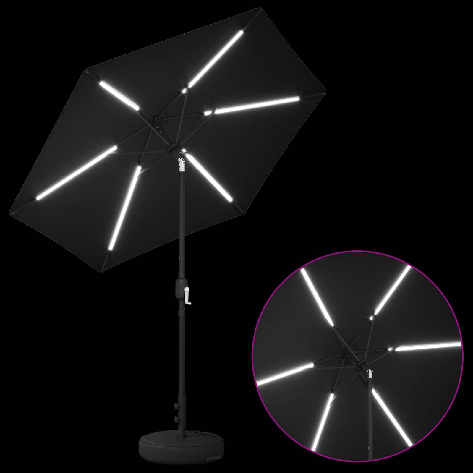 Sodas skėtis su LED šviestuvais 230 x 230 cm Poliesteris Juoda