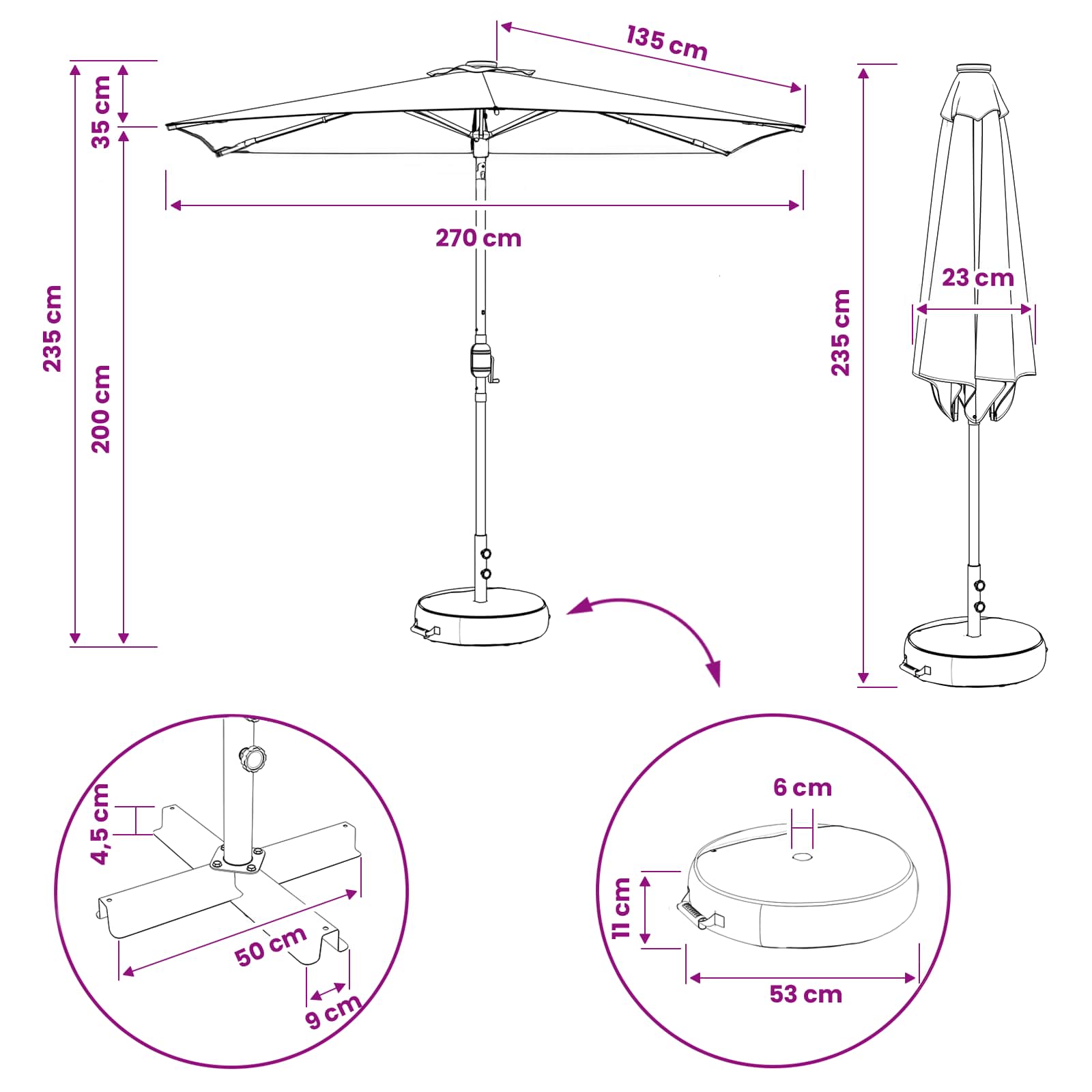 Sodas skėtis su LED šviestuvais 270 x 270 cm Poliesteris