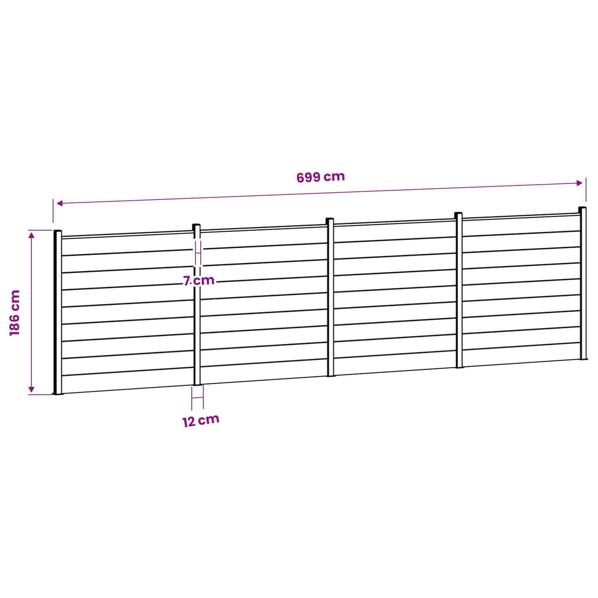 Tvoros rinkinys 699 x 186 cm WPC ir aliuminis Pilka