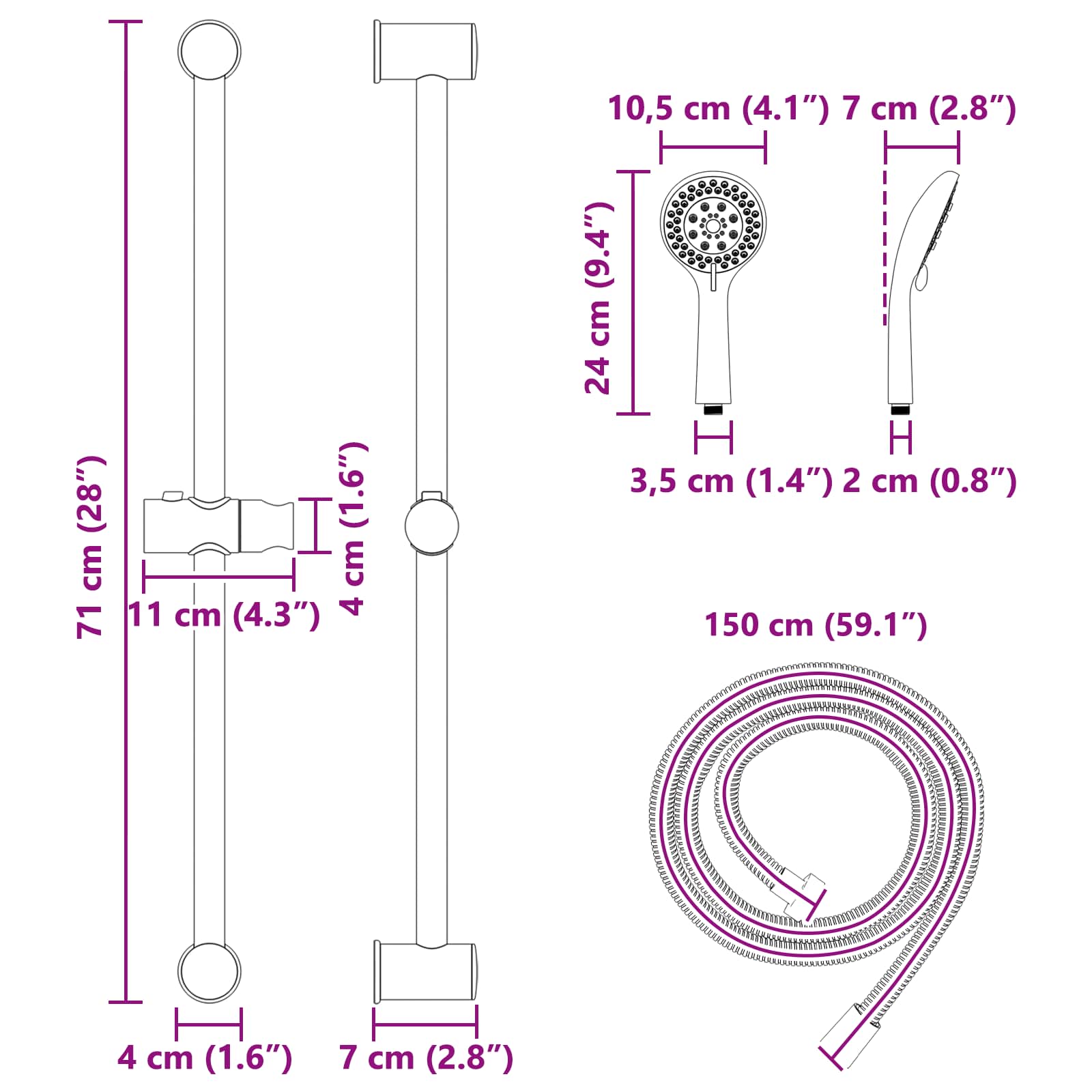 Dušo sistemos rinkinys Chromo 71 cm Nerūdijantis plienas